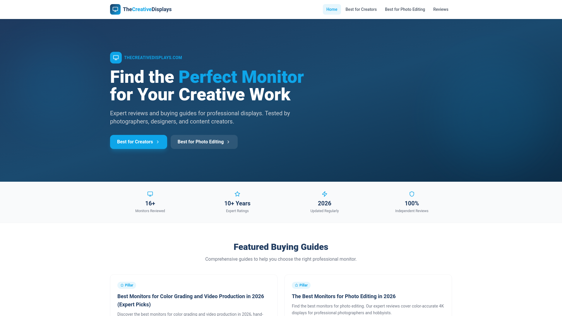 website screenshot of https://thecreativedisplays.com/