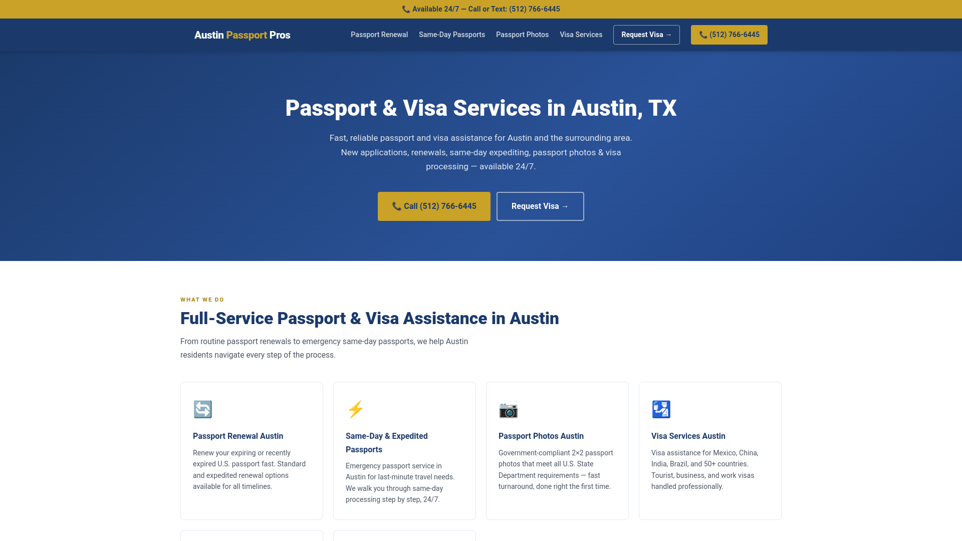 website screenshot of https://austinpassportpros.com/