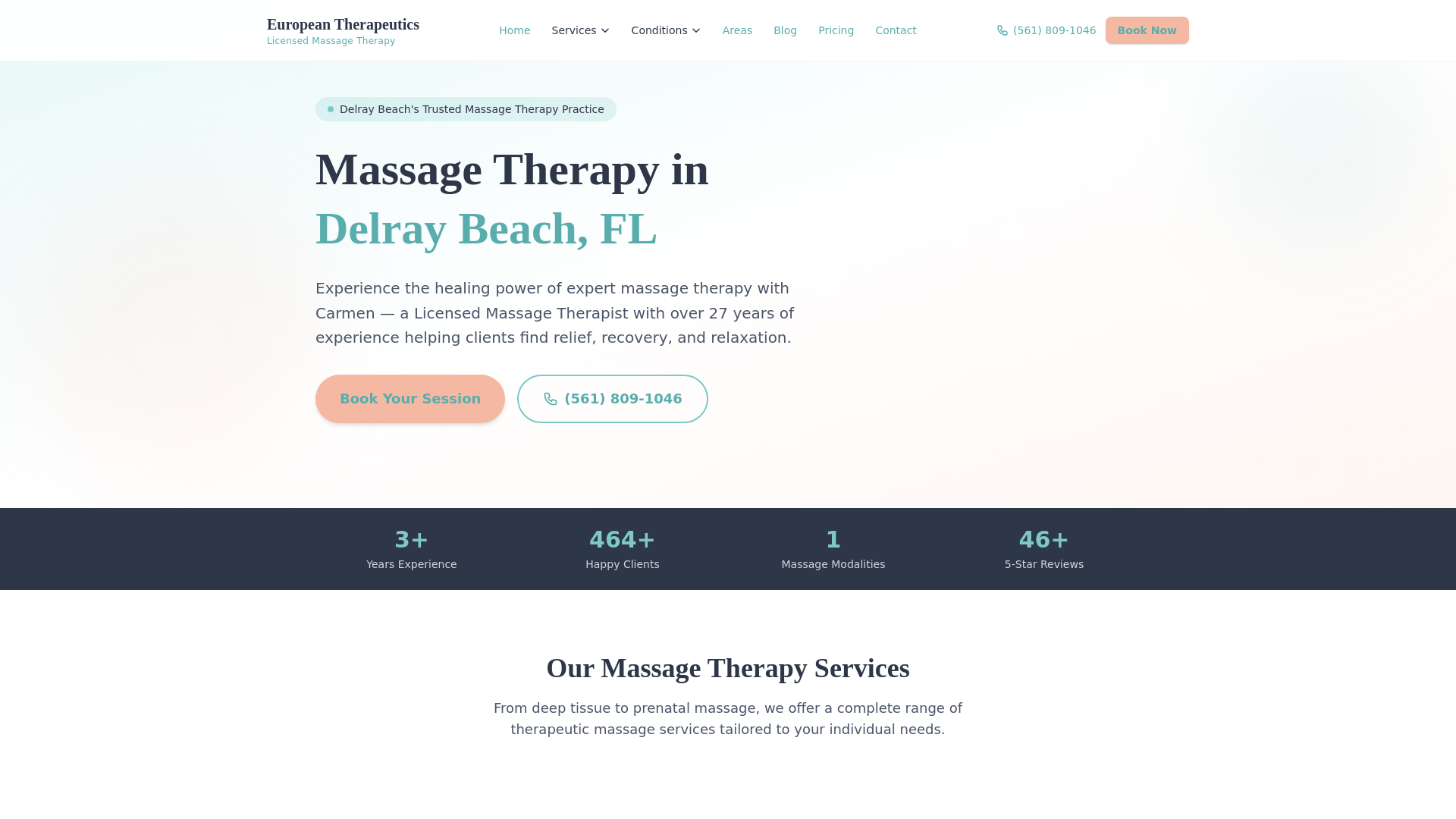 website screenshot of https://delray-massage-therapy.pages.dev/