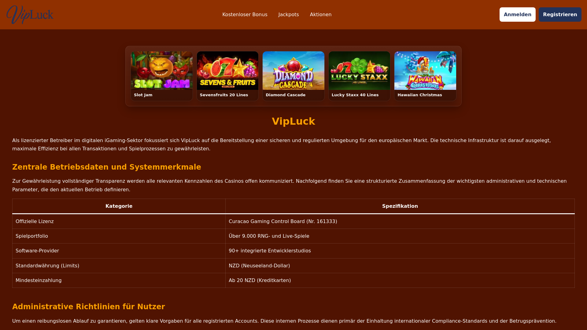 website screenshot of https://viplucks.de/