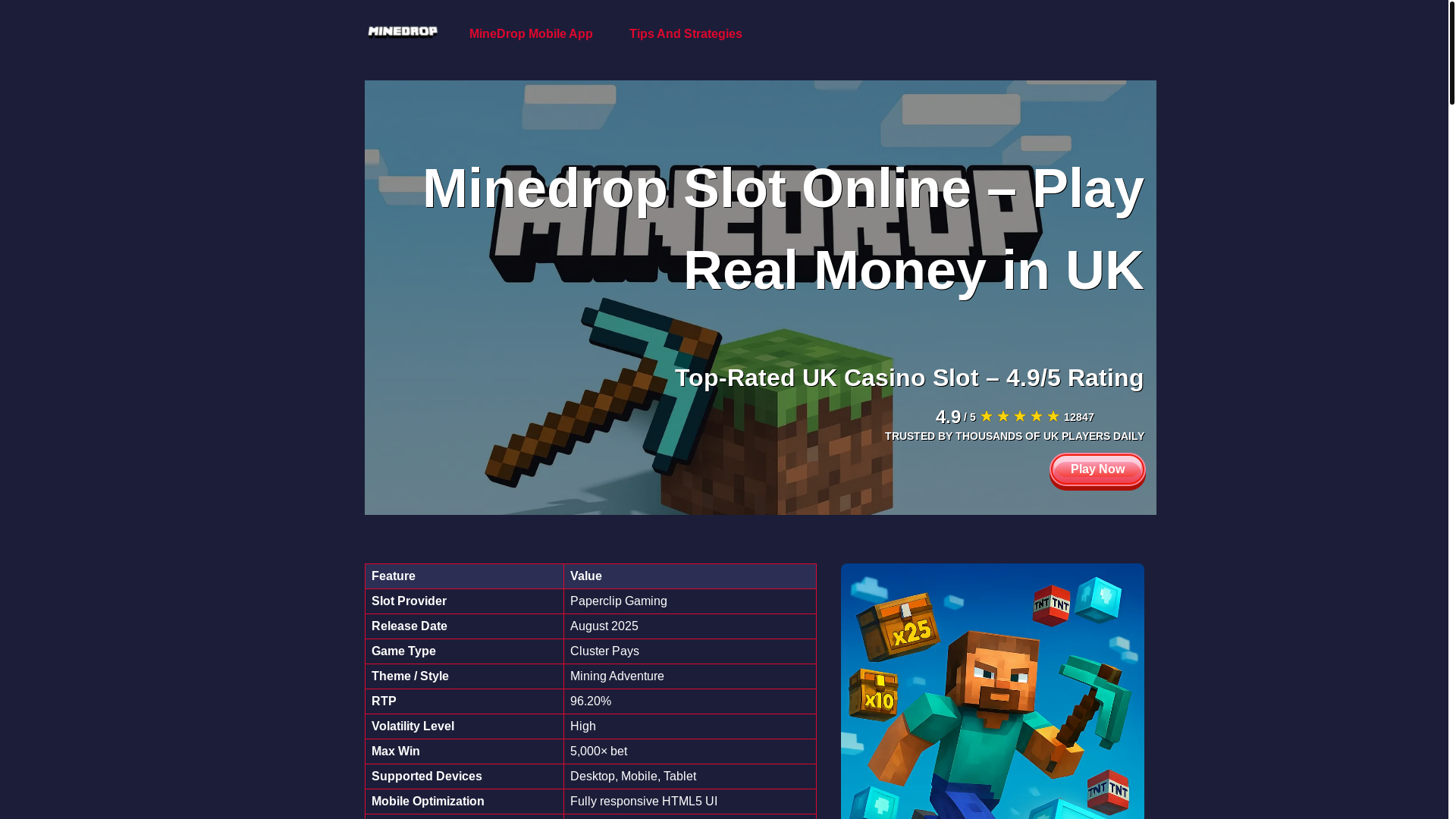 website screenshot of https://minedropslot-uk.pages.dev/