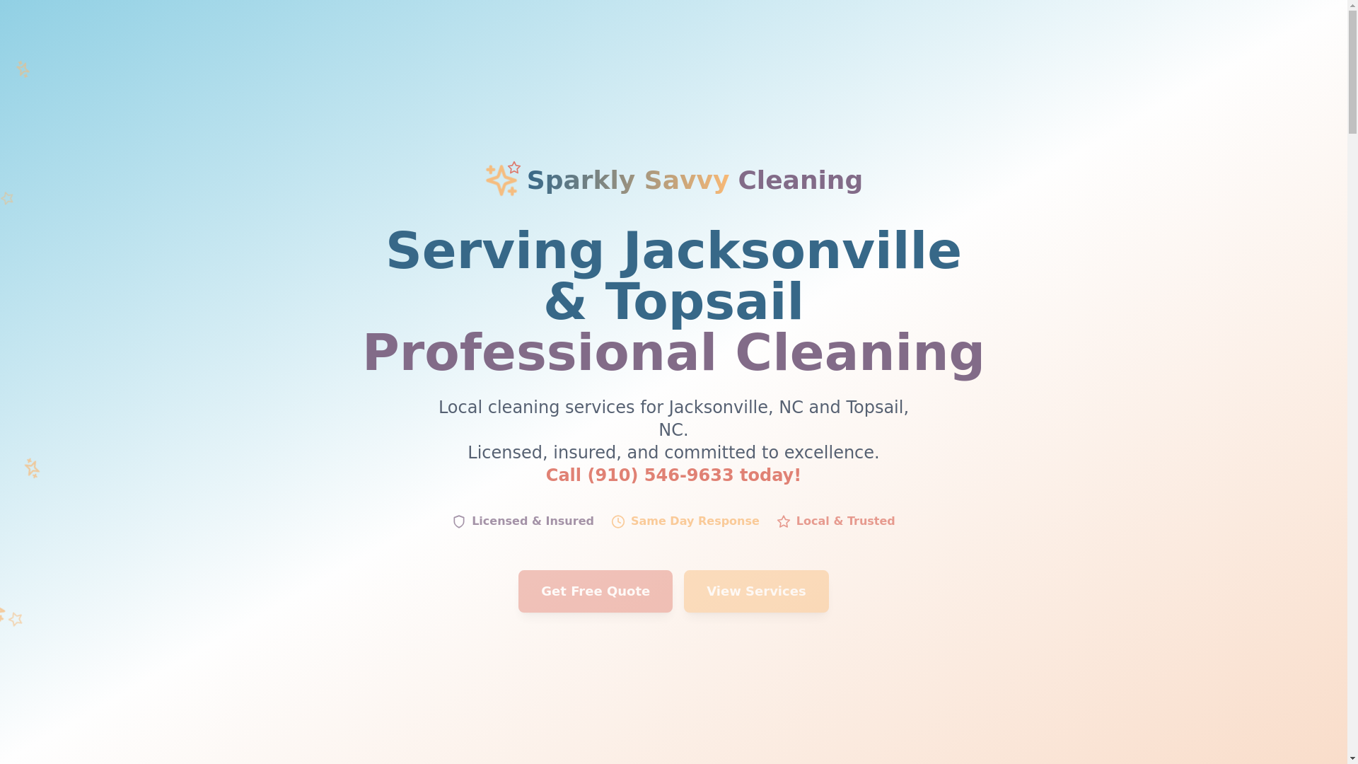 website screenshot of https://sparklingsavvycleaning.com/