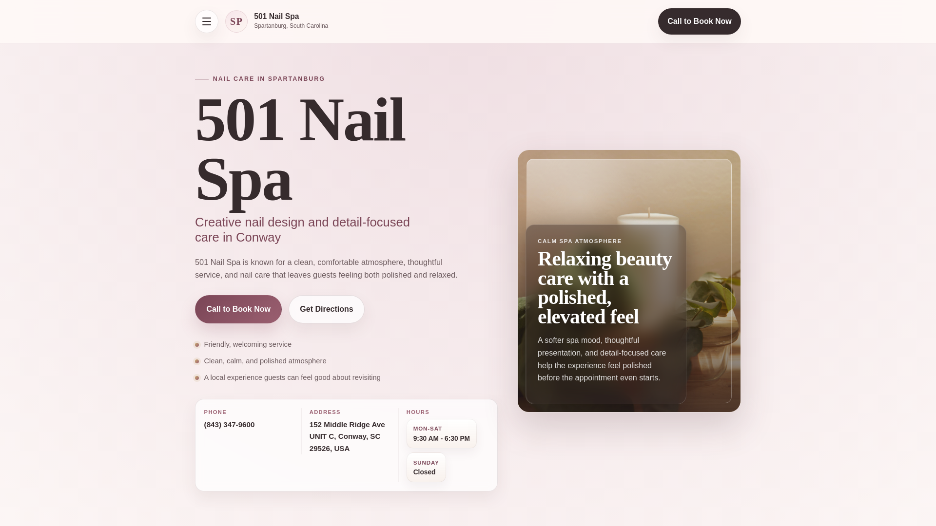 website screenshot of https://tempdemo-501-nail-spa.pages.dev/