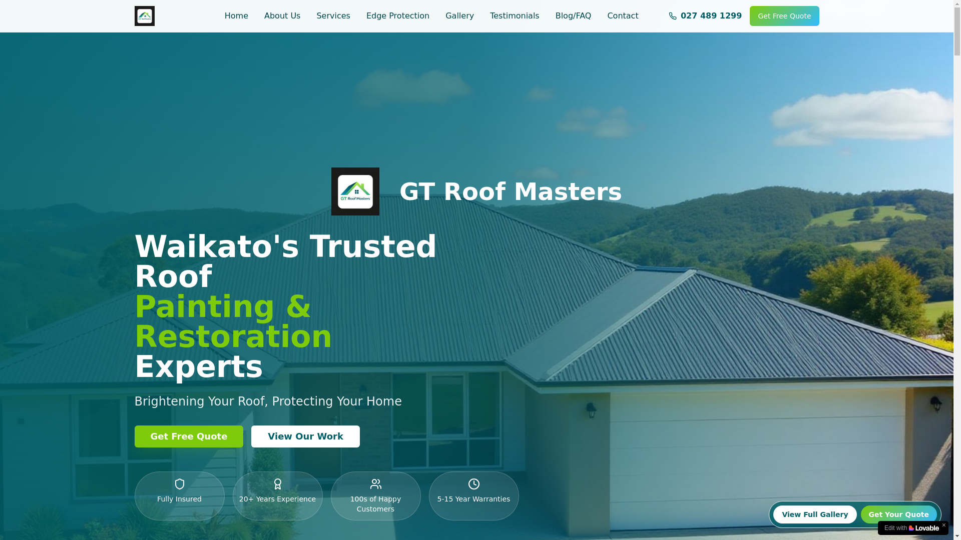 website screenshot of https://gtroofmasters.co.nz/