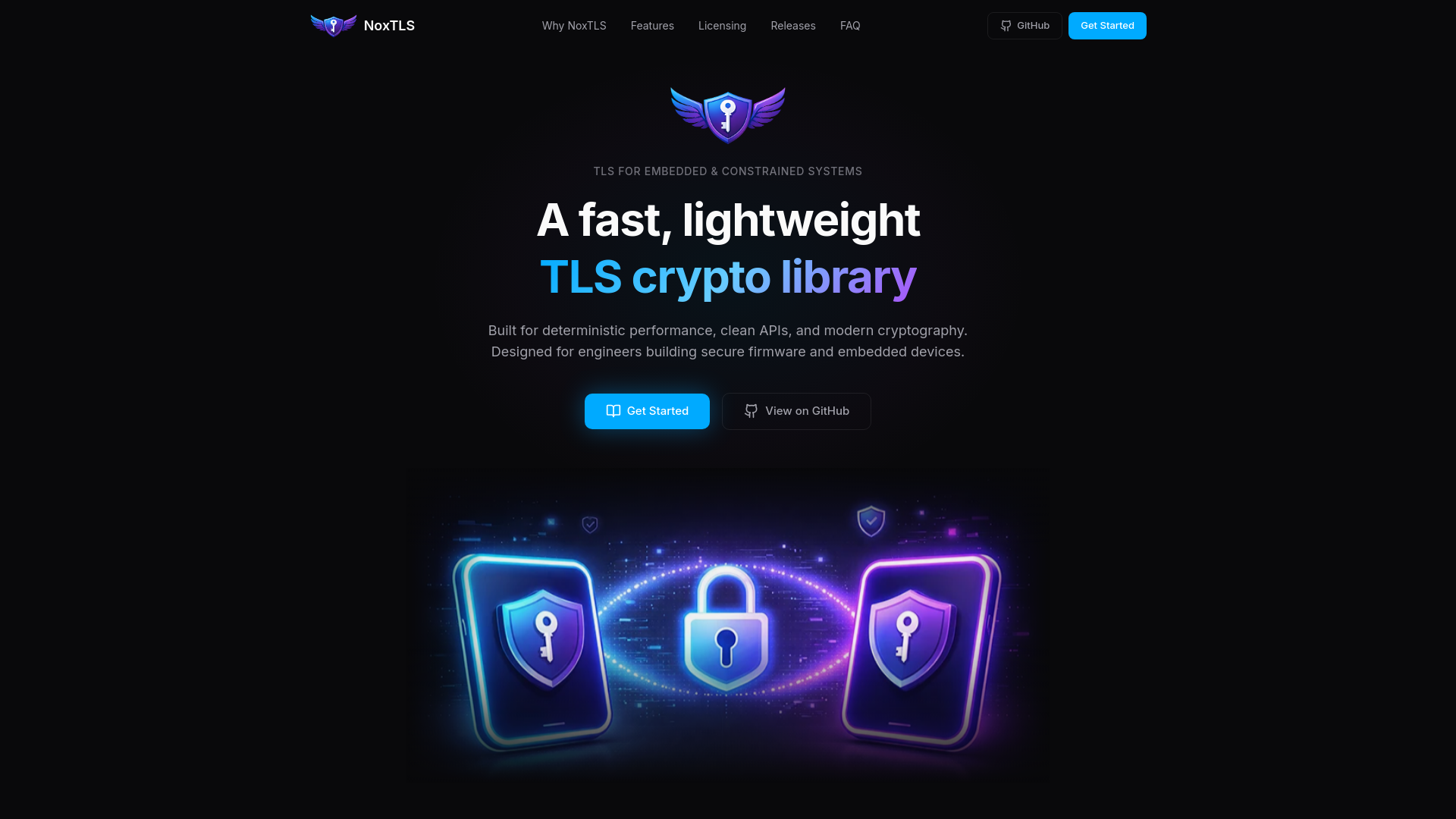 website screenshot of https://noxtls.com