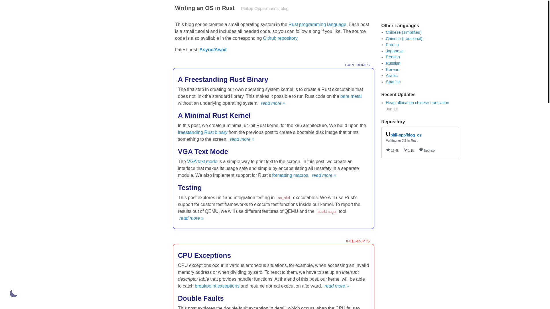 website screenshot of https://os.phil-opp.com/