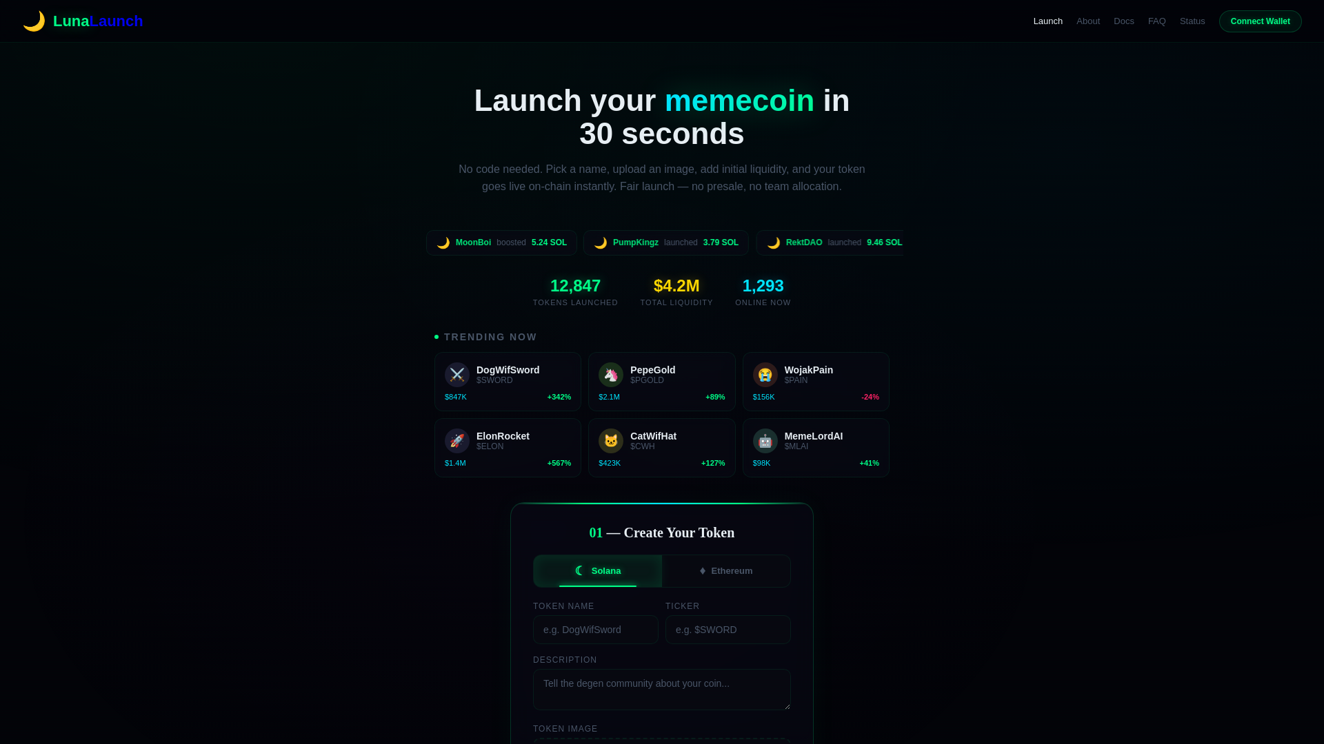 website screenshot of https://lunastart.pages.dev/