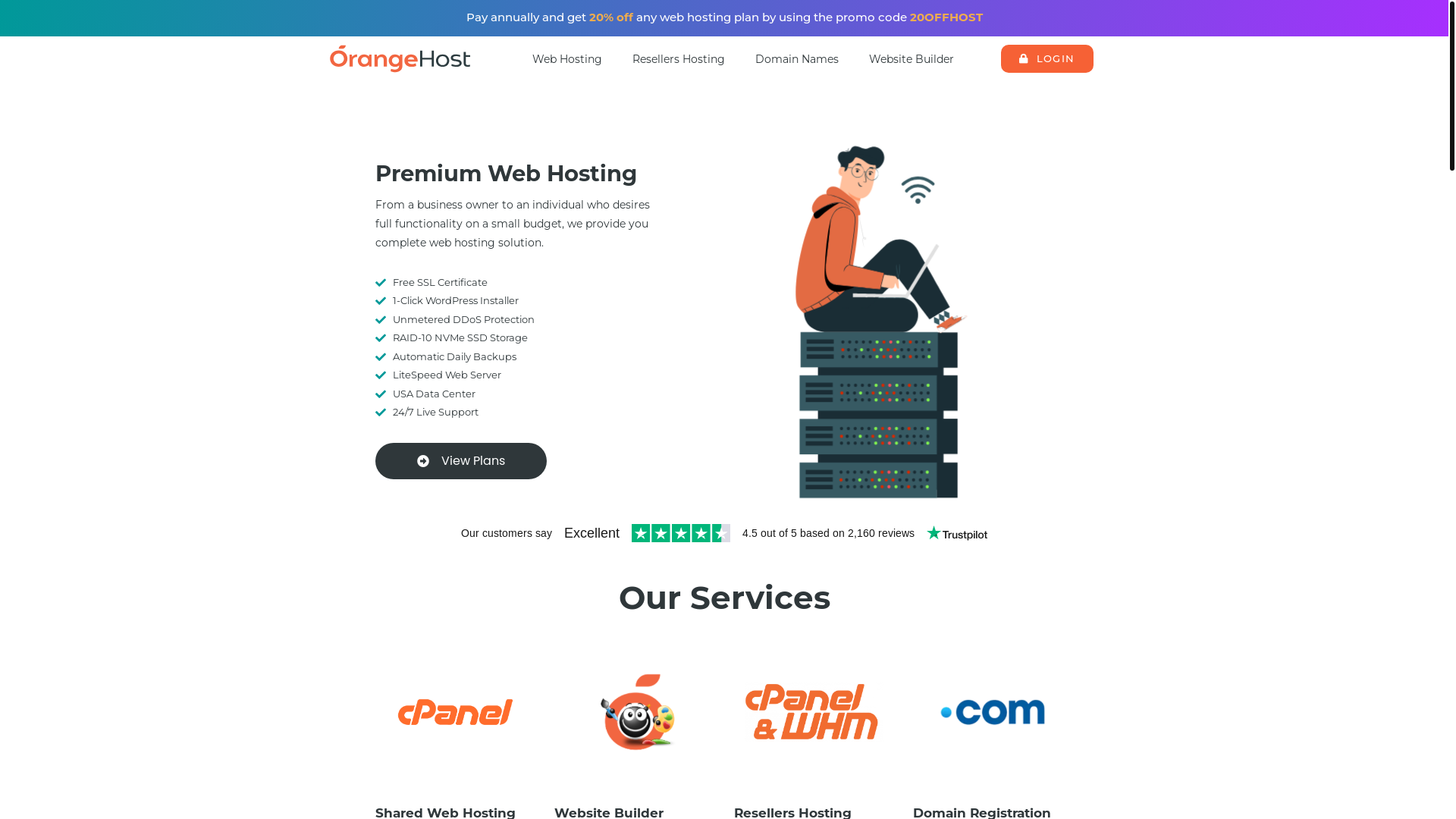 website screenshot of https://orangehost.com/