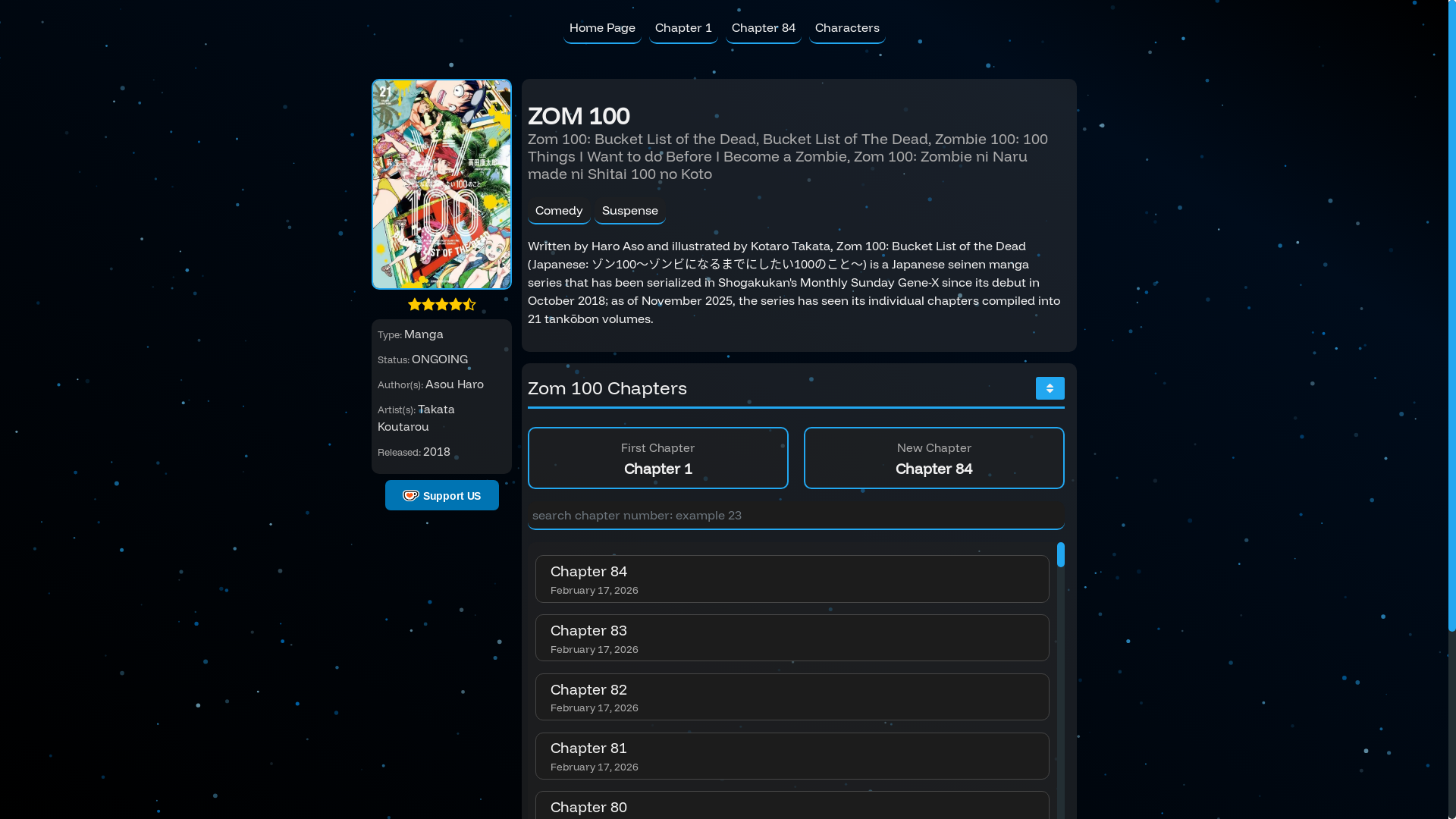 website screenshot of https://zom-100-manga.online/