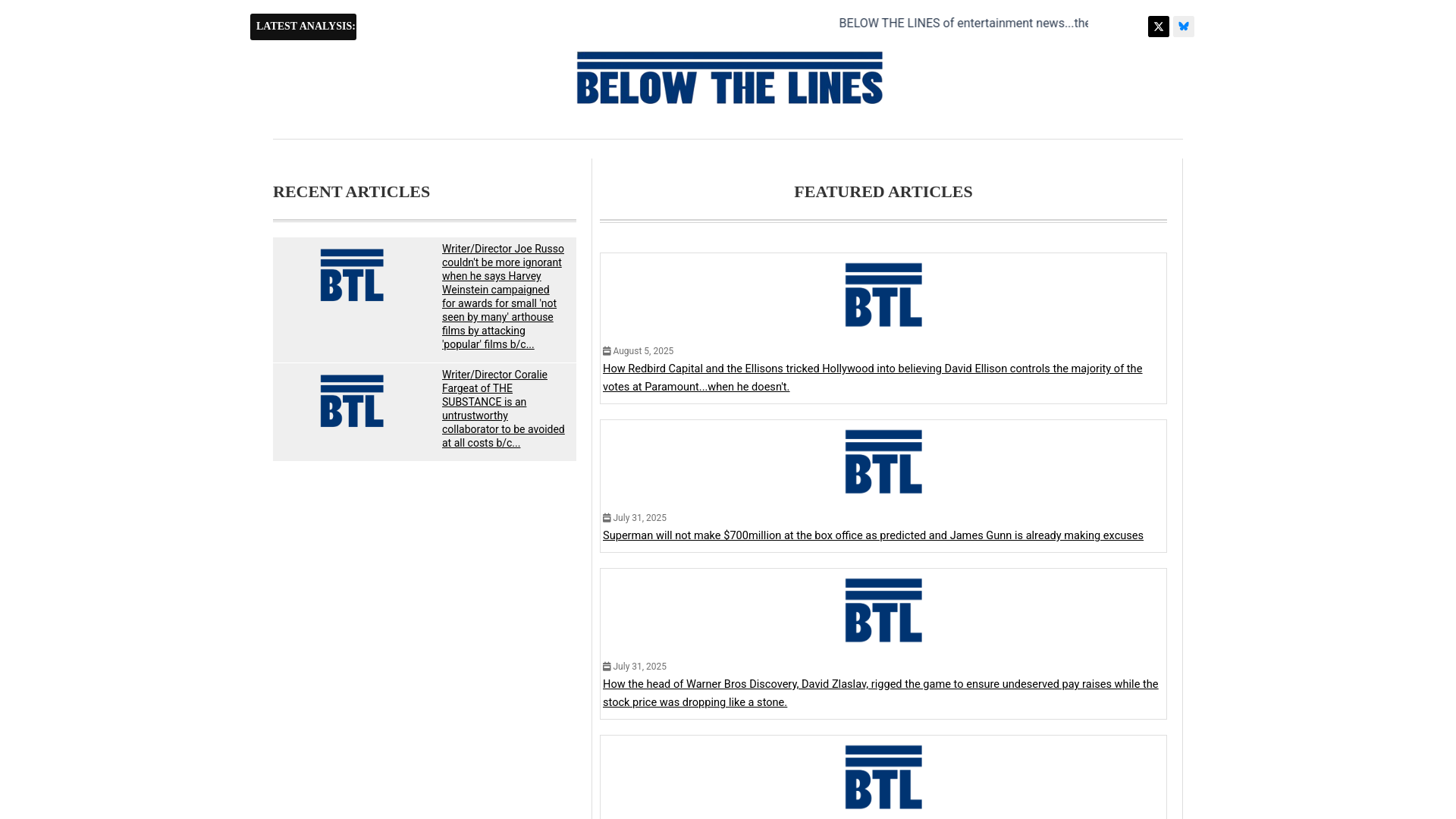 website screenshot of https://belowthelines.news