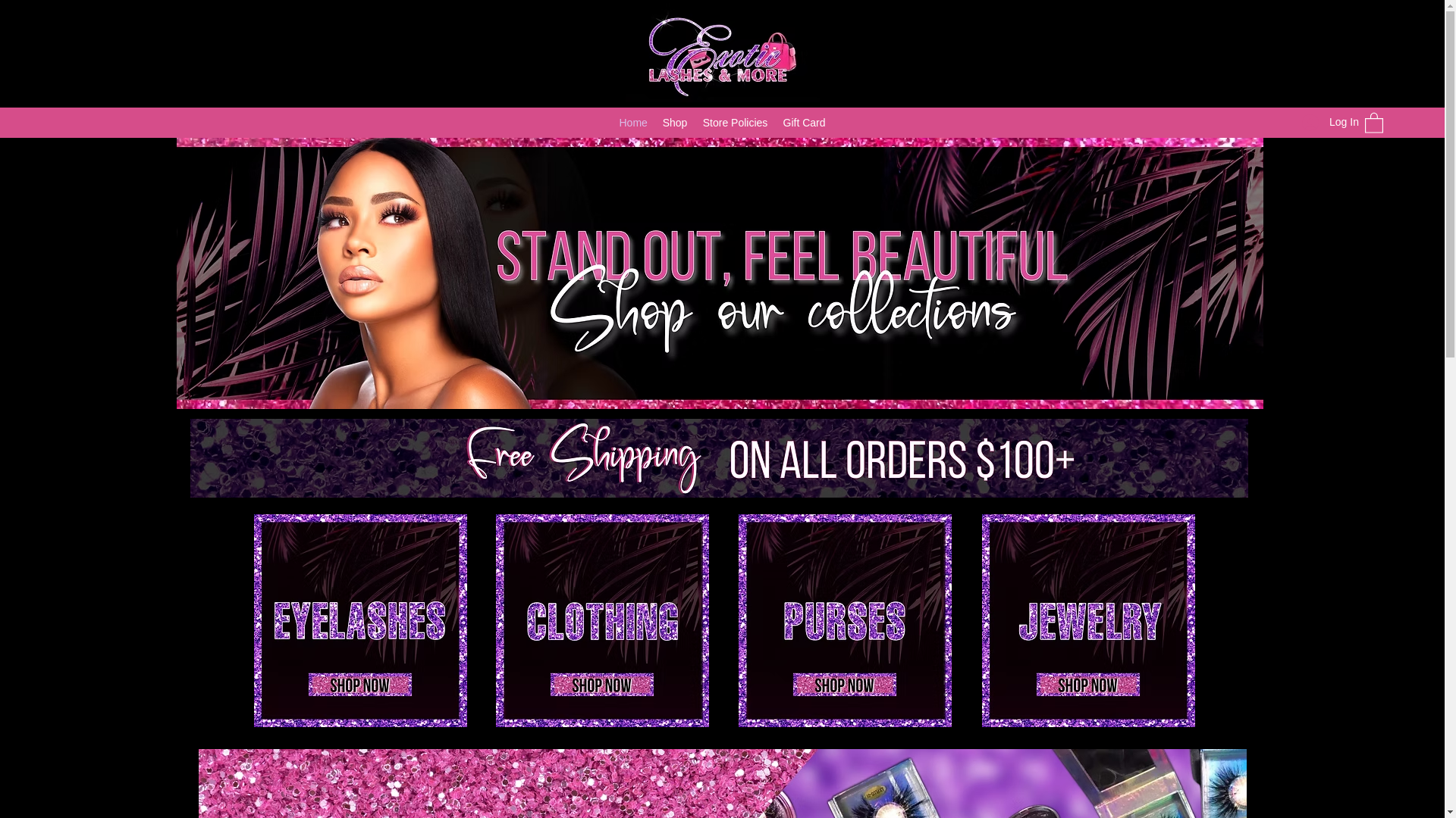 website screenshot of https://exoticlashesandmore.net/