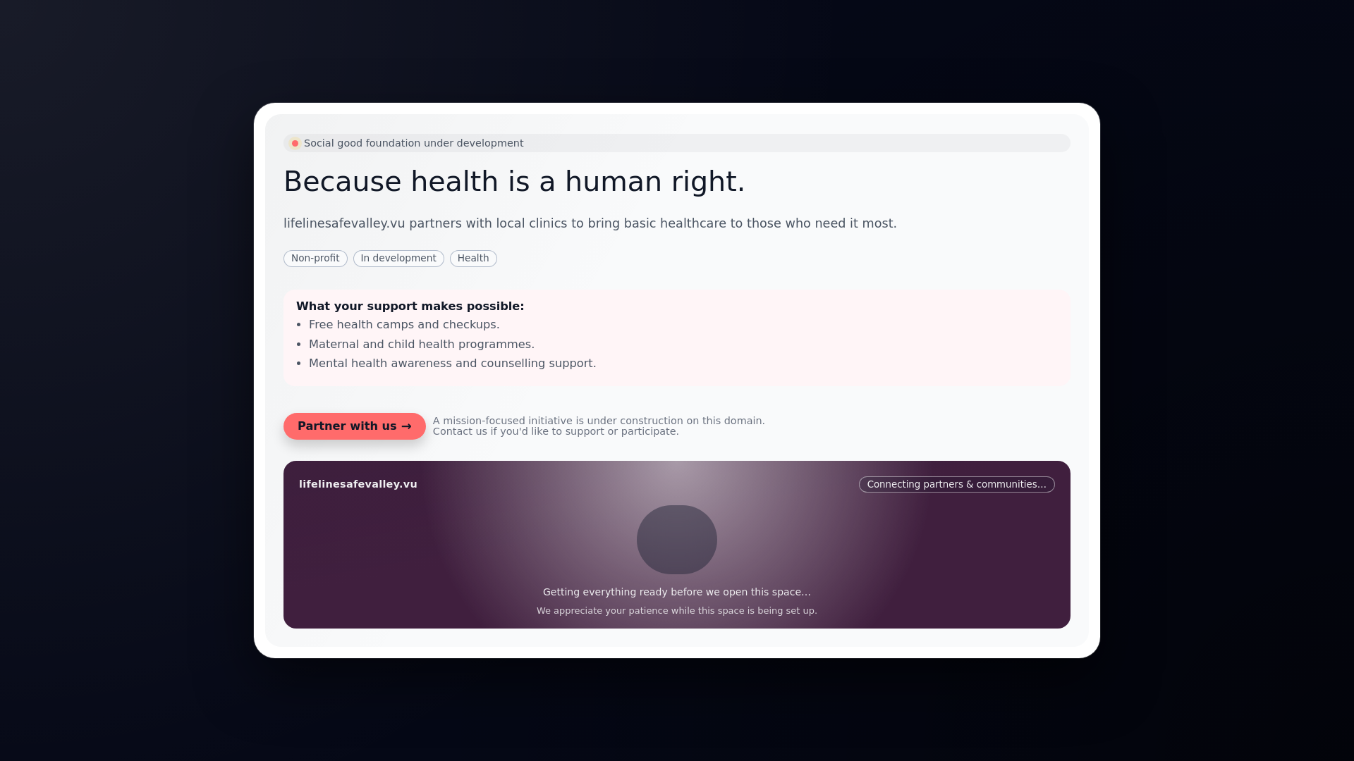 website screenshot of https://lifelinesafevalley.vu