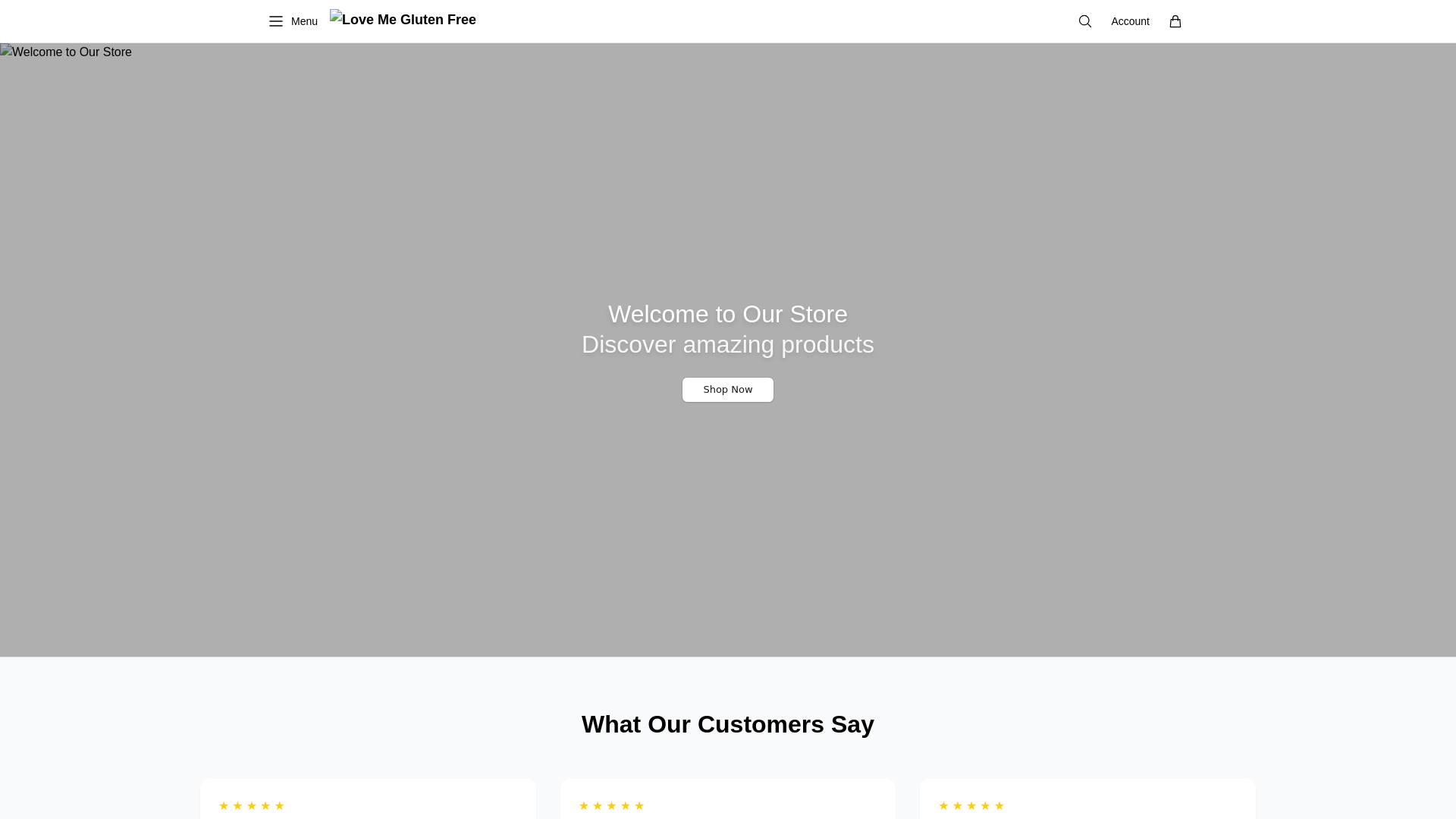 website screenshot of https://shoplovemeglutenfree.shop/