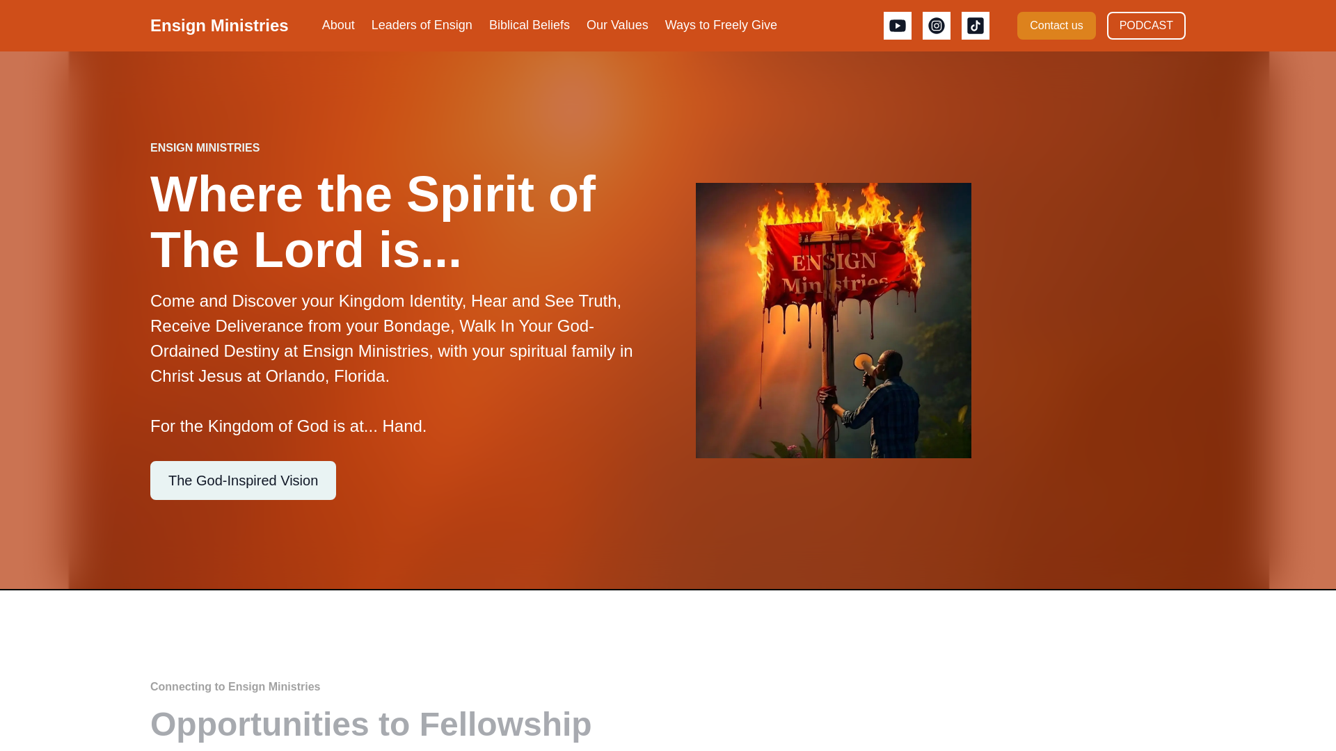 website screenshot of https://ensignministriesfl.org