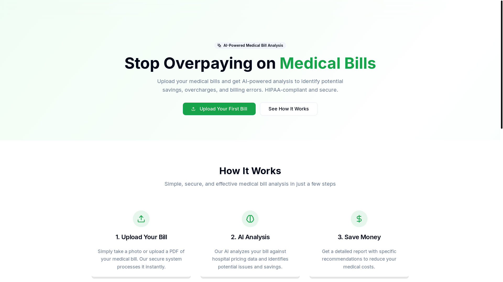 website screenshot of https://clearbill.pro/