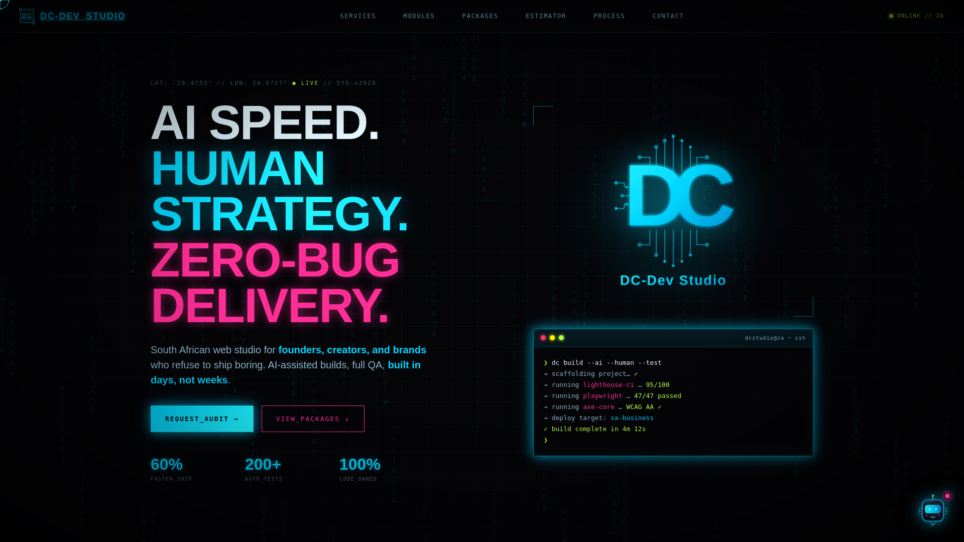 website screenshot of https://dcdevstudio.co.za/