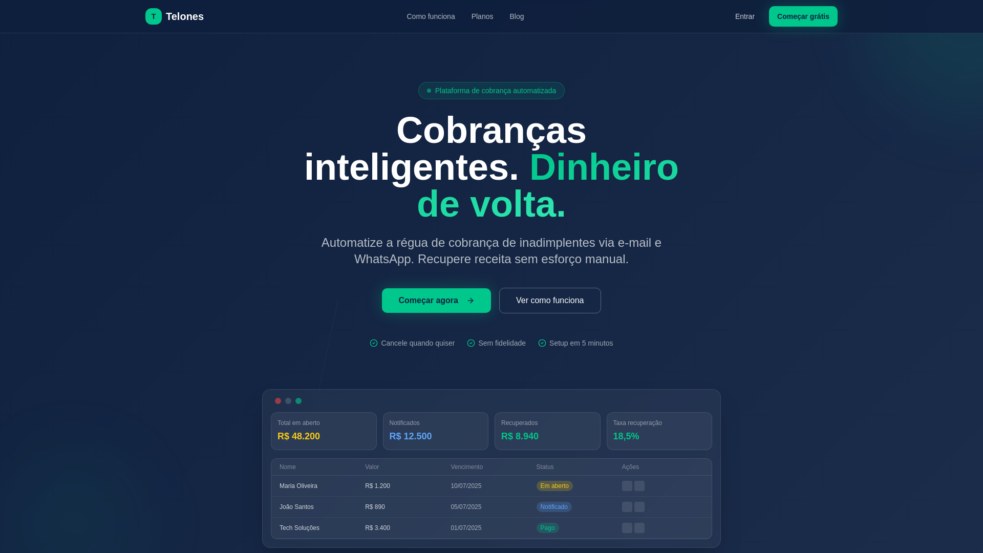 website screenshot of https://telones.com.br