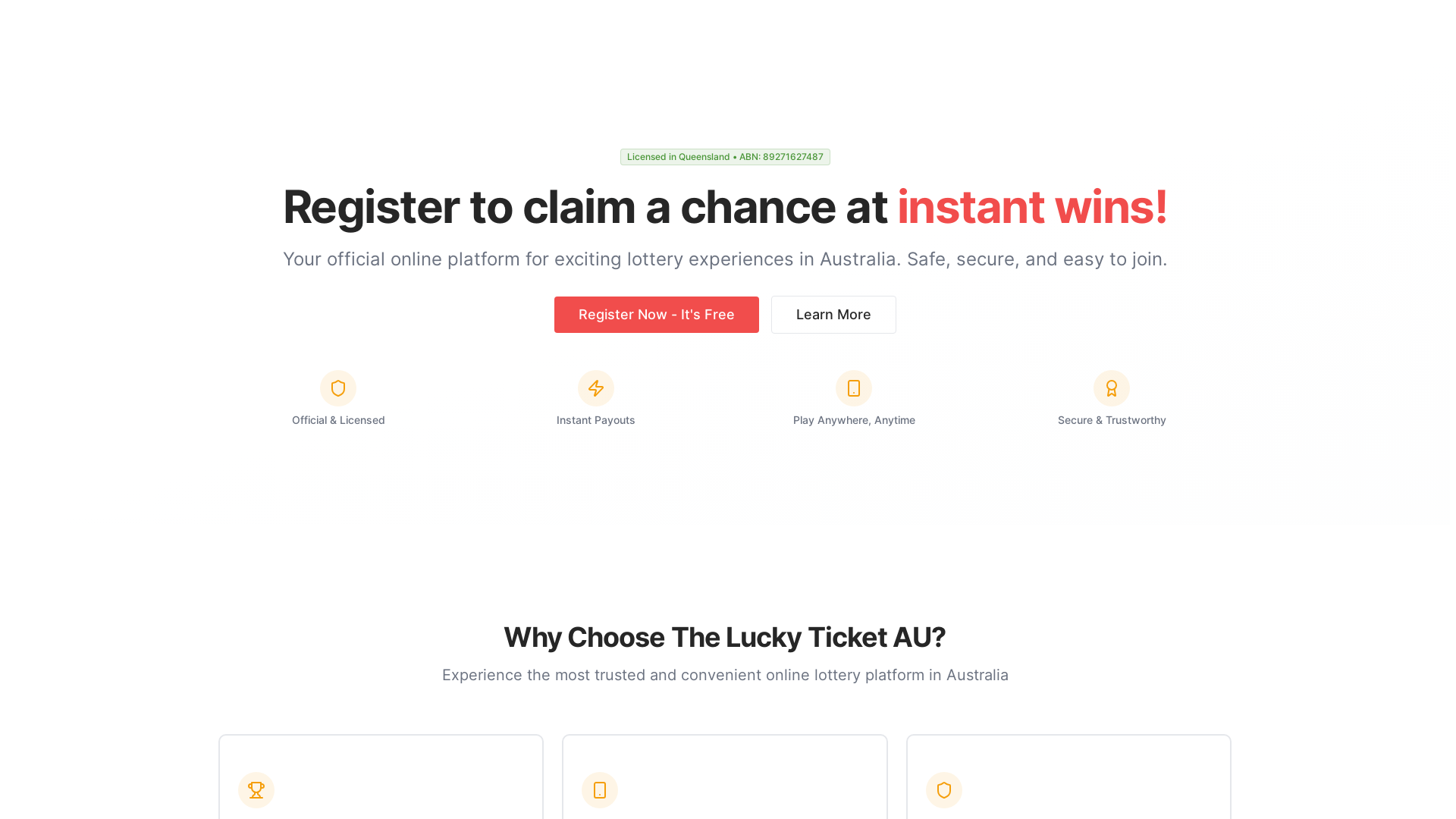 website screenshot of https://theluckyticketau.com/