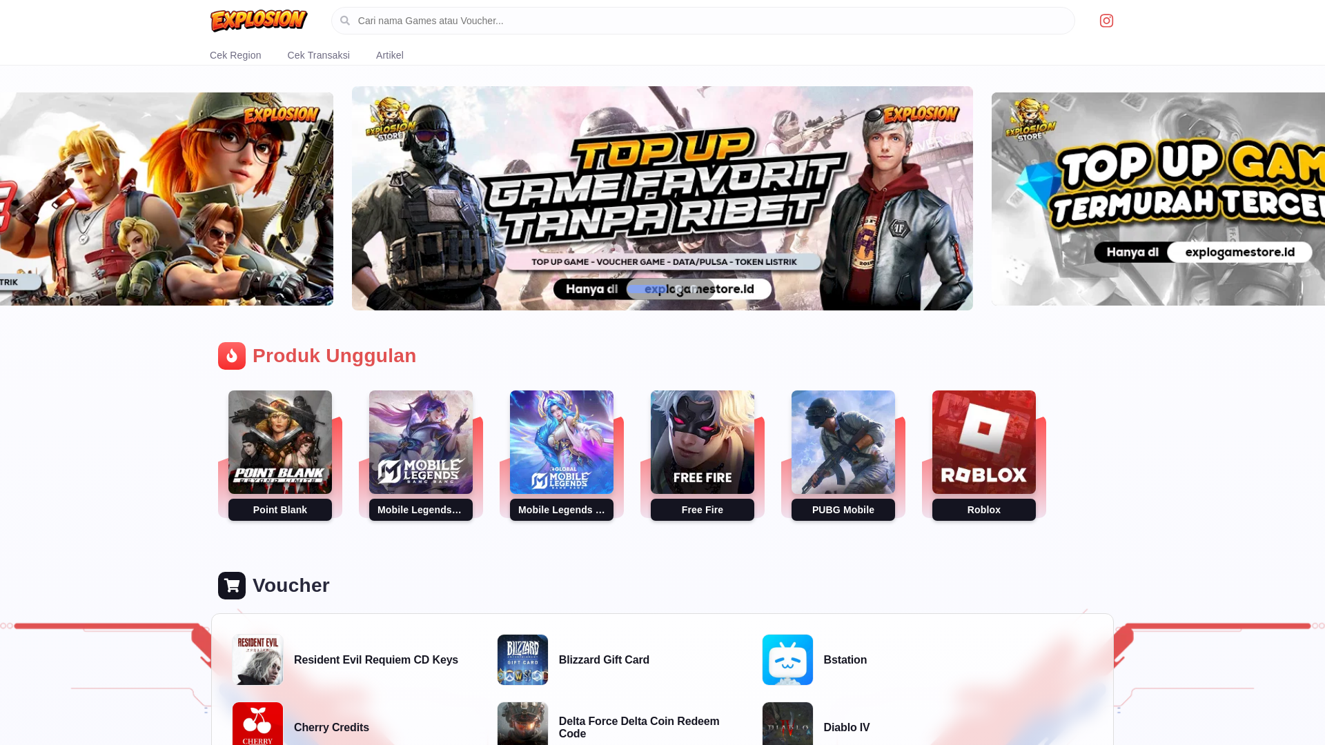 website screenshot of https://explogamestore.id