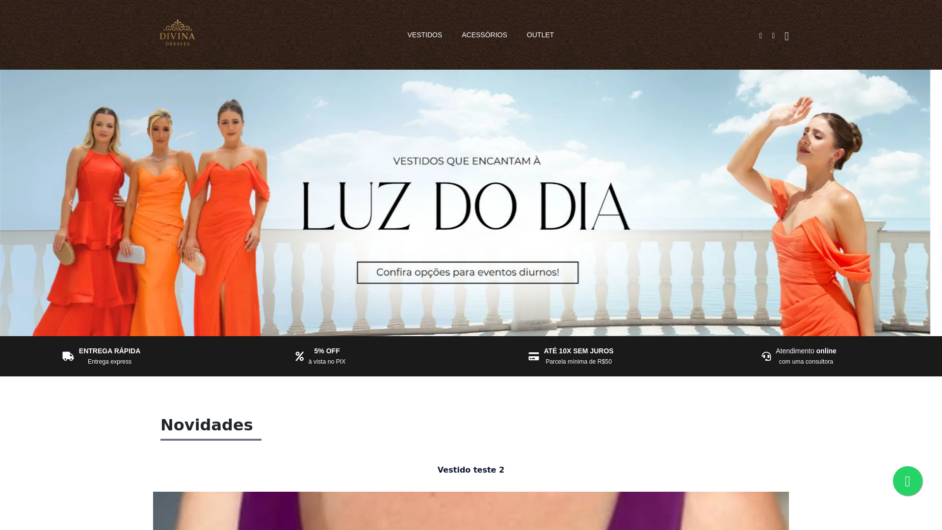 website screenshot of https://divinavestidos.com.br