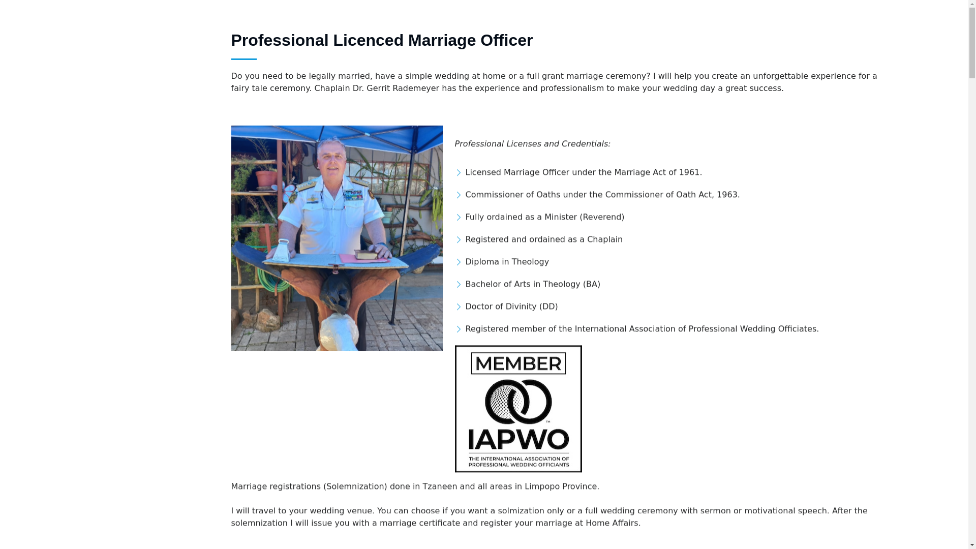website screenshot of https://marriageofficerintzaneen.co.za/