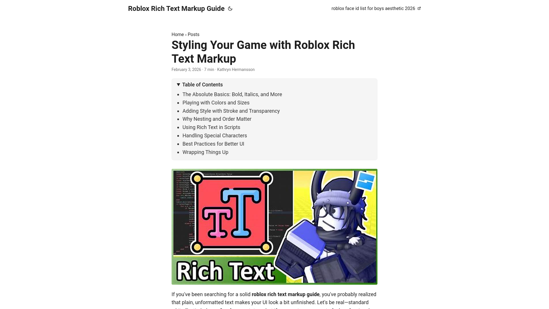 website screenshot of https://roblox-rich-text-markup-guide.pages.dev/
