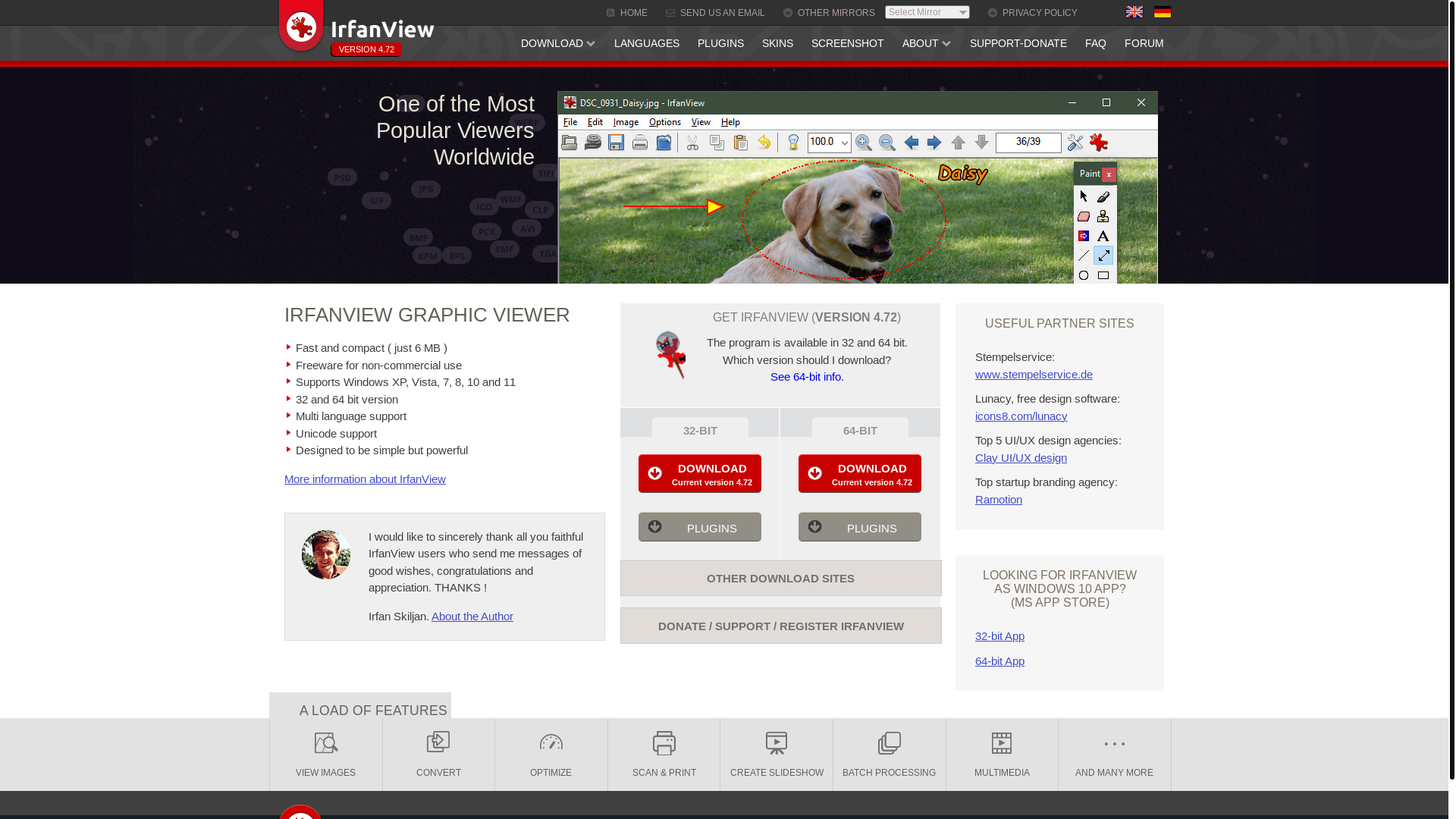 website screenshot of https://www.irfanview.com/