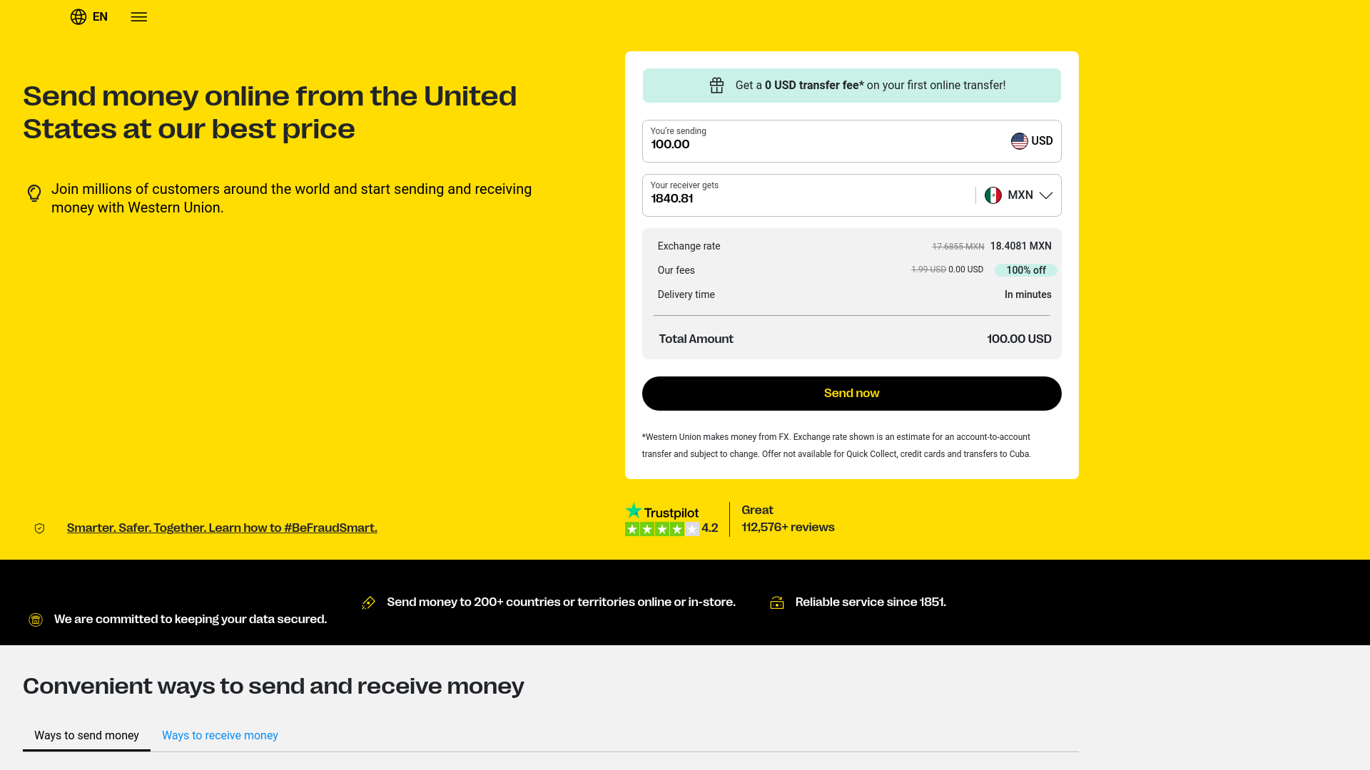 website screenshot of https://westernunionsolutions.com
