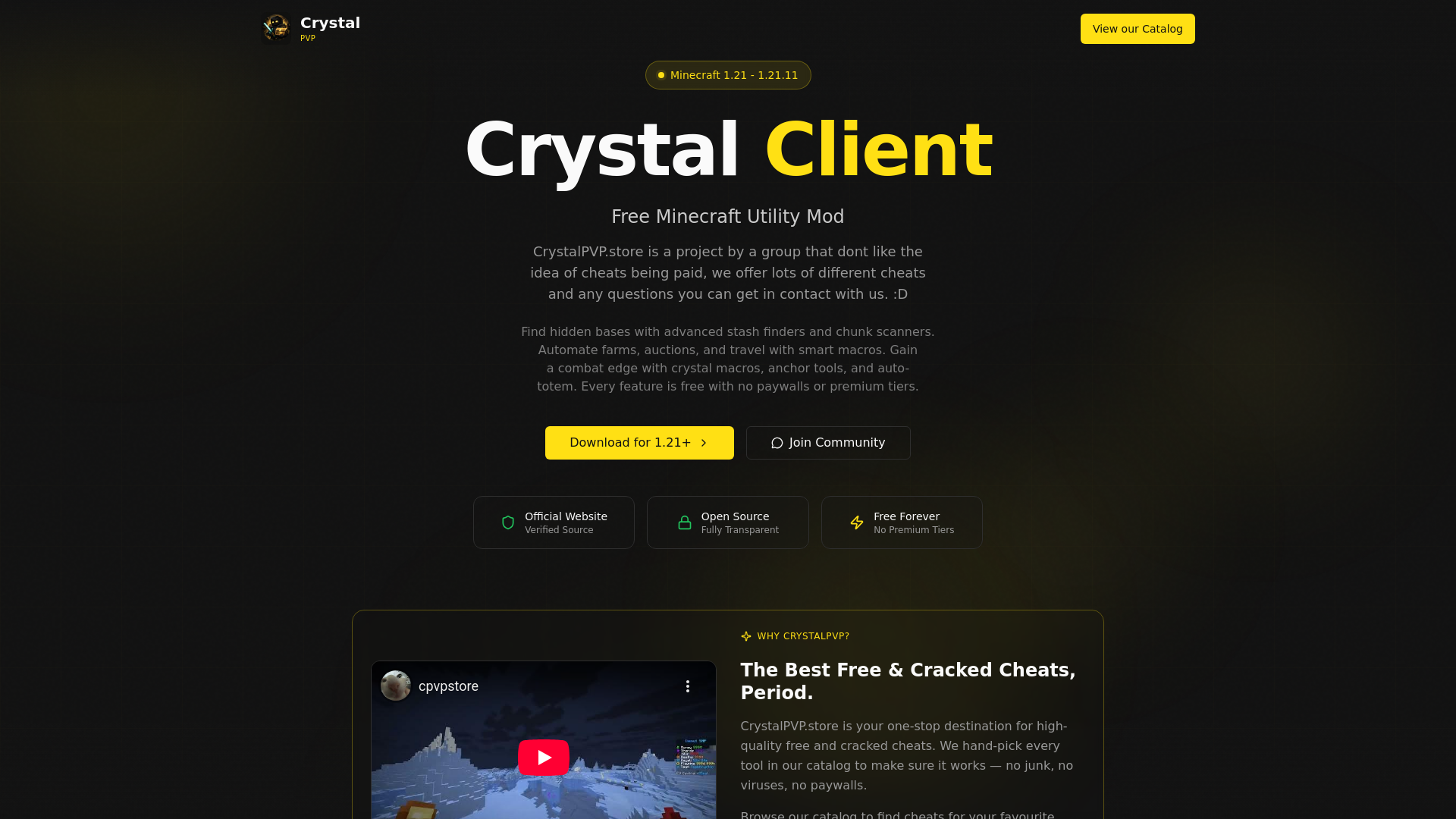 website screenshot of https://crystalpvp.store/