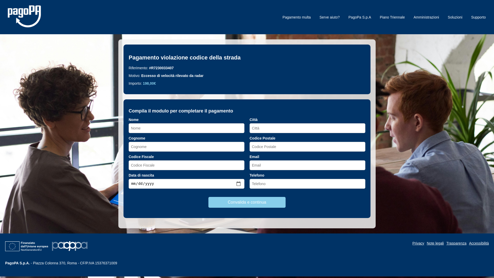 website screenshot of https://pagopa-gov.info/