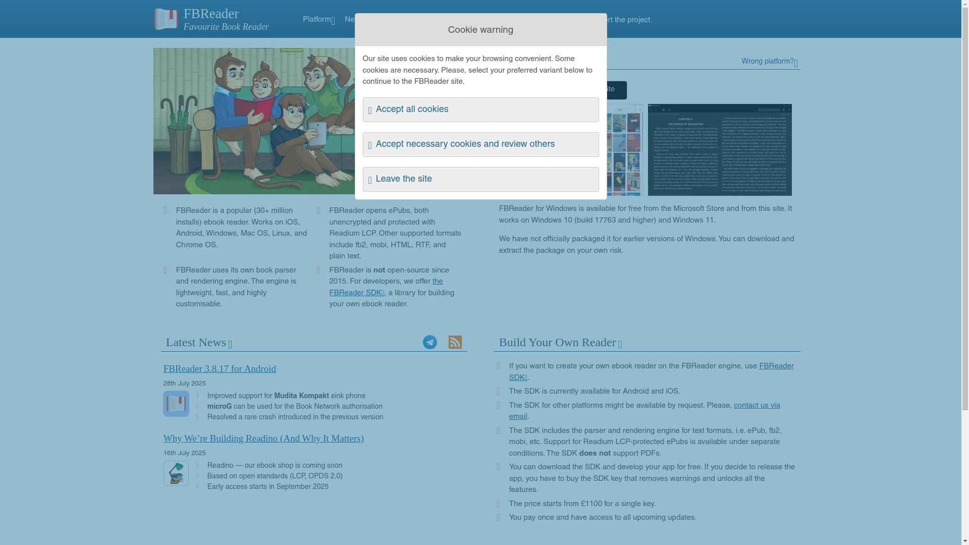 website screenshot of https://fbreader.org