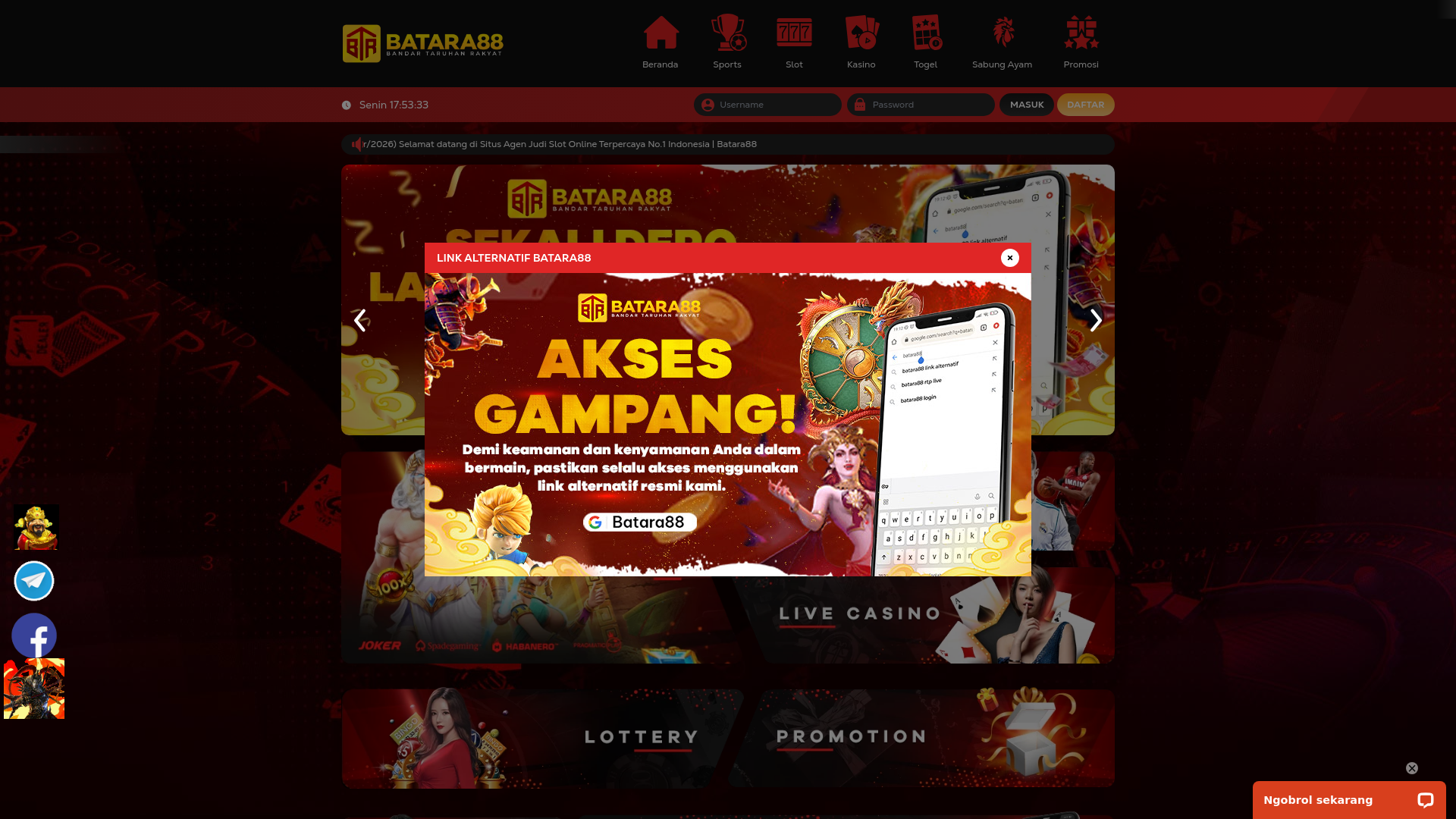 website screenshot of https://01batara88.com/