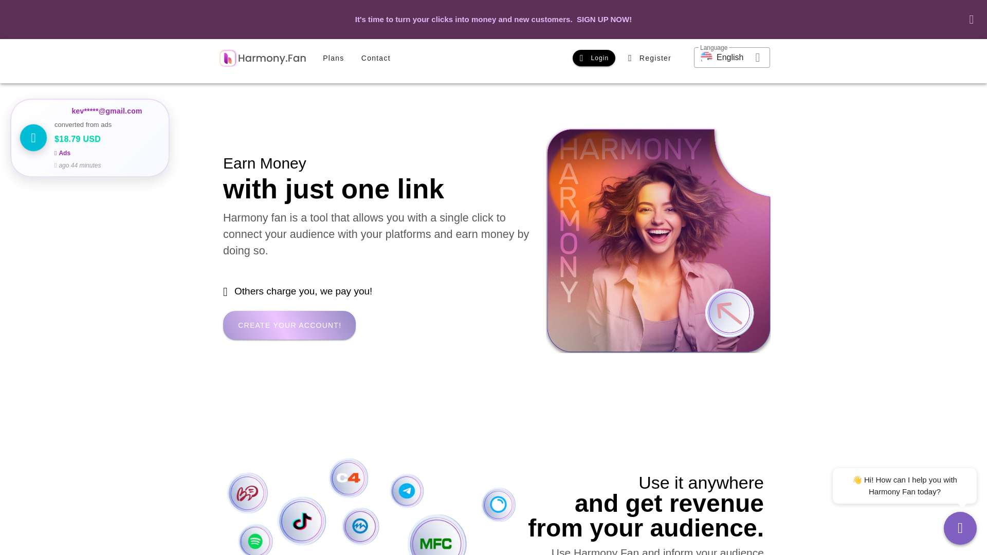 website screenshot of https://harmony.fan/