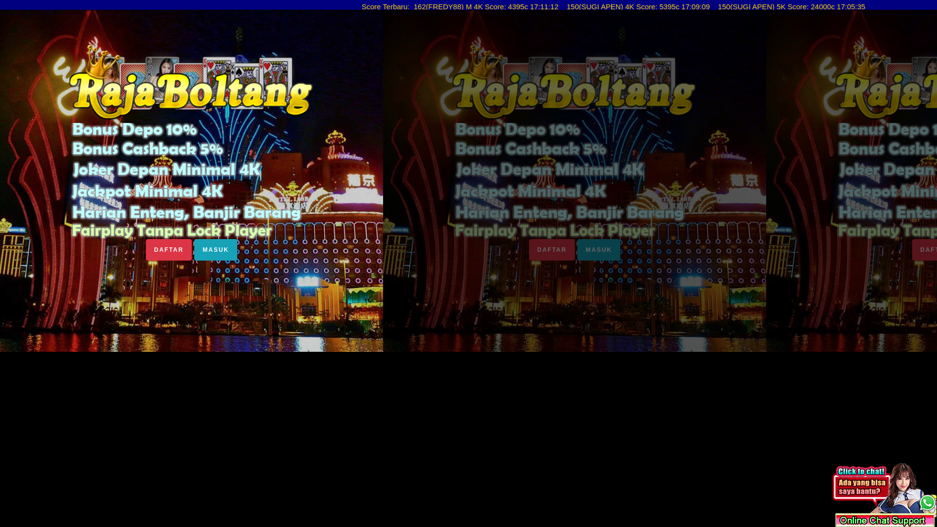 website screenshot of https://rajaboltang.vip/