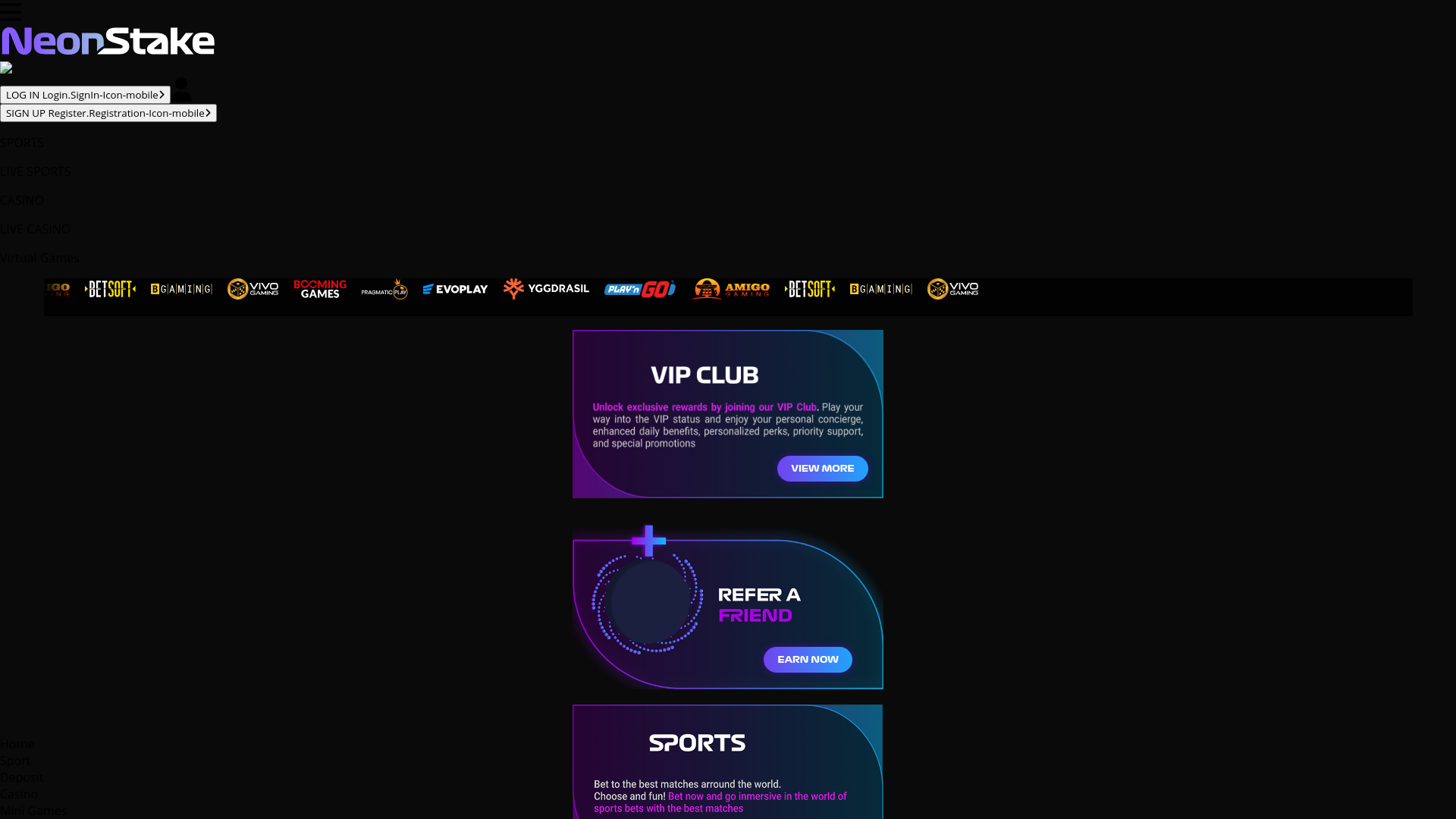 website screenshot of https://neonstake55.com