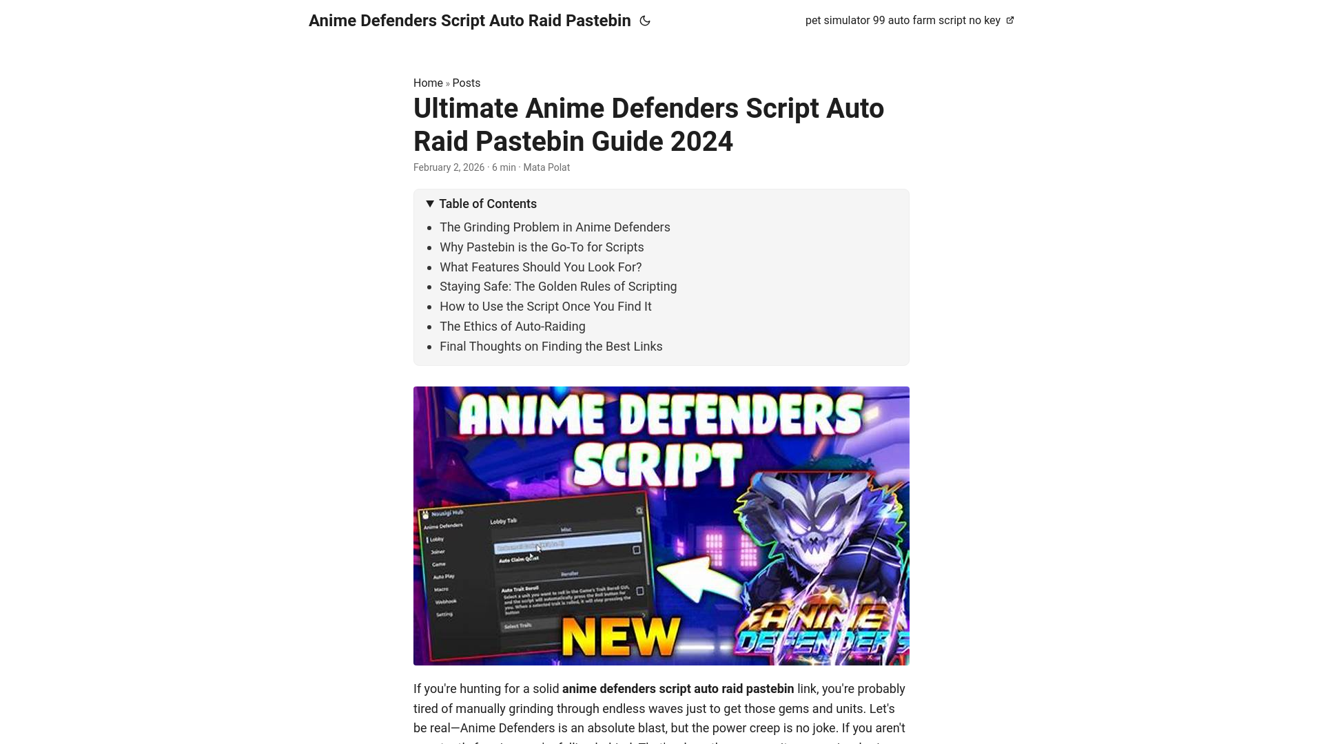 website screenshot of https://animedefendersscriptautoraidpastebin.pages.dev/