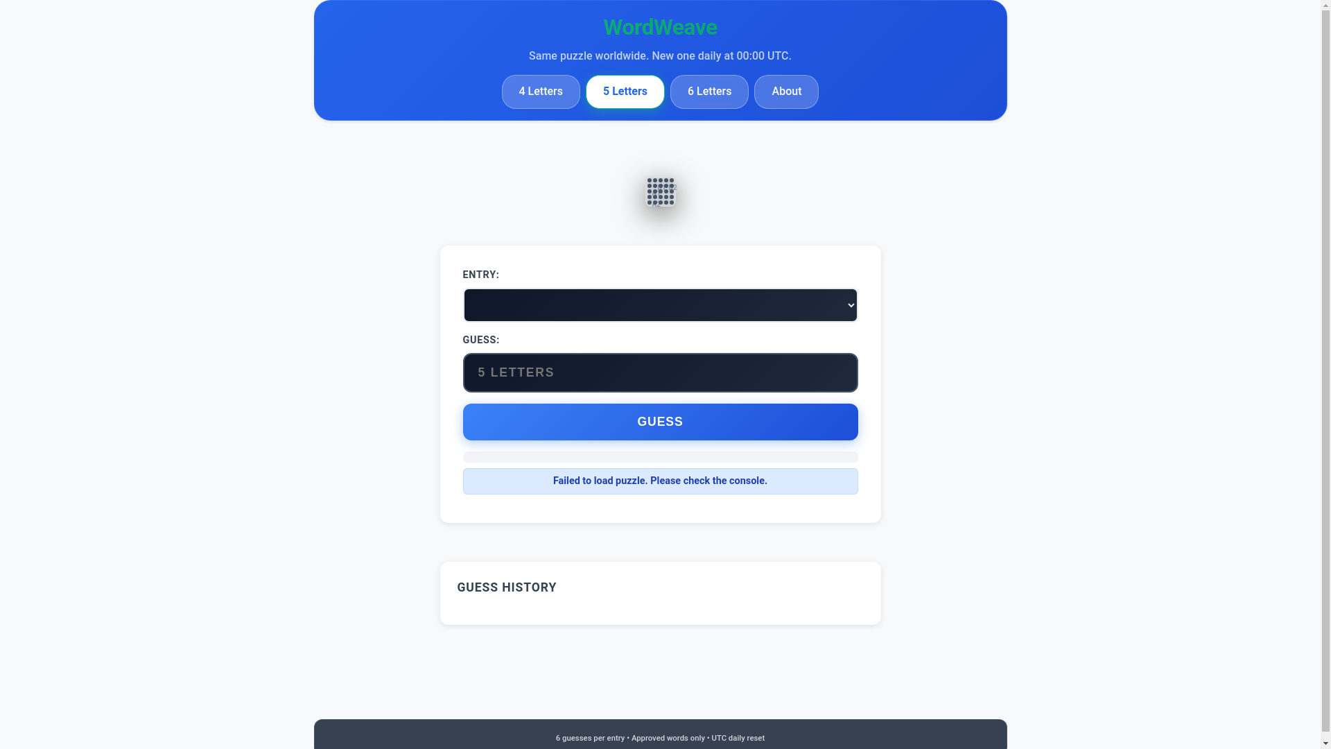 website screenshot of https://wordweave.games/