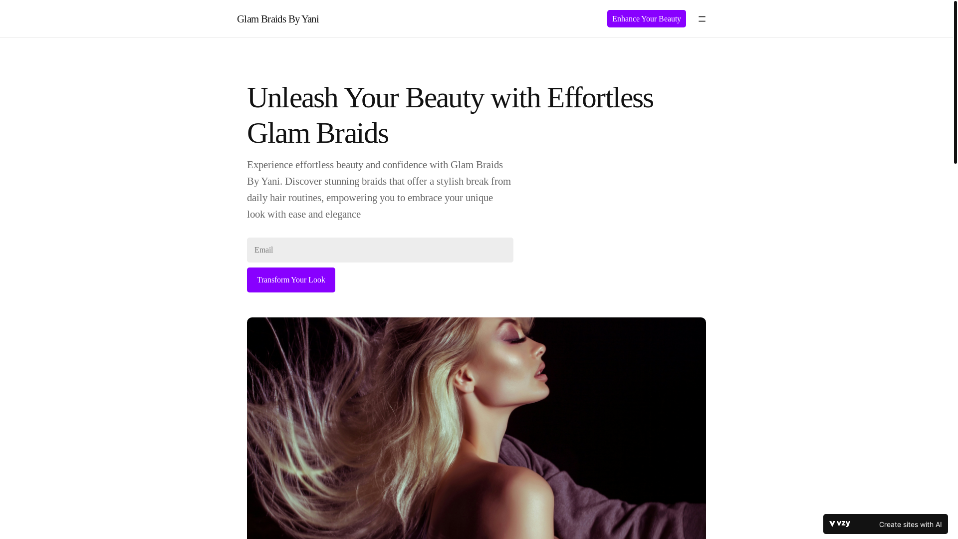 website screenshot of https://glambraidsbyyana.com/