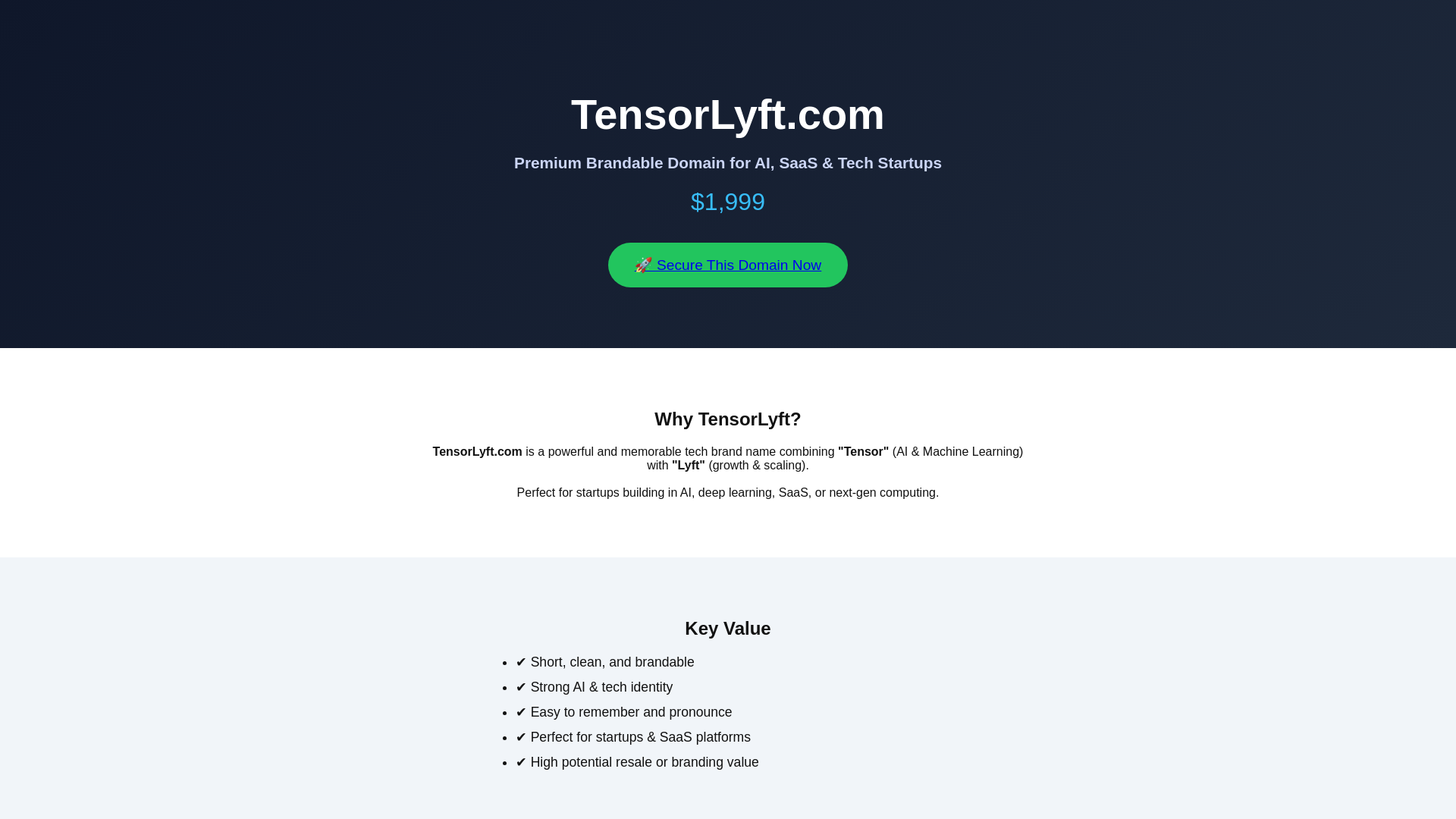 website screenshot of https://tensorlyft.com