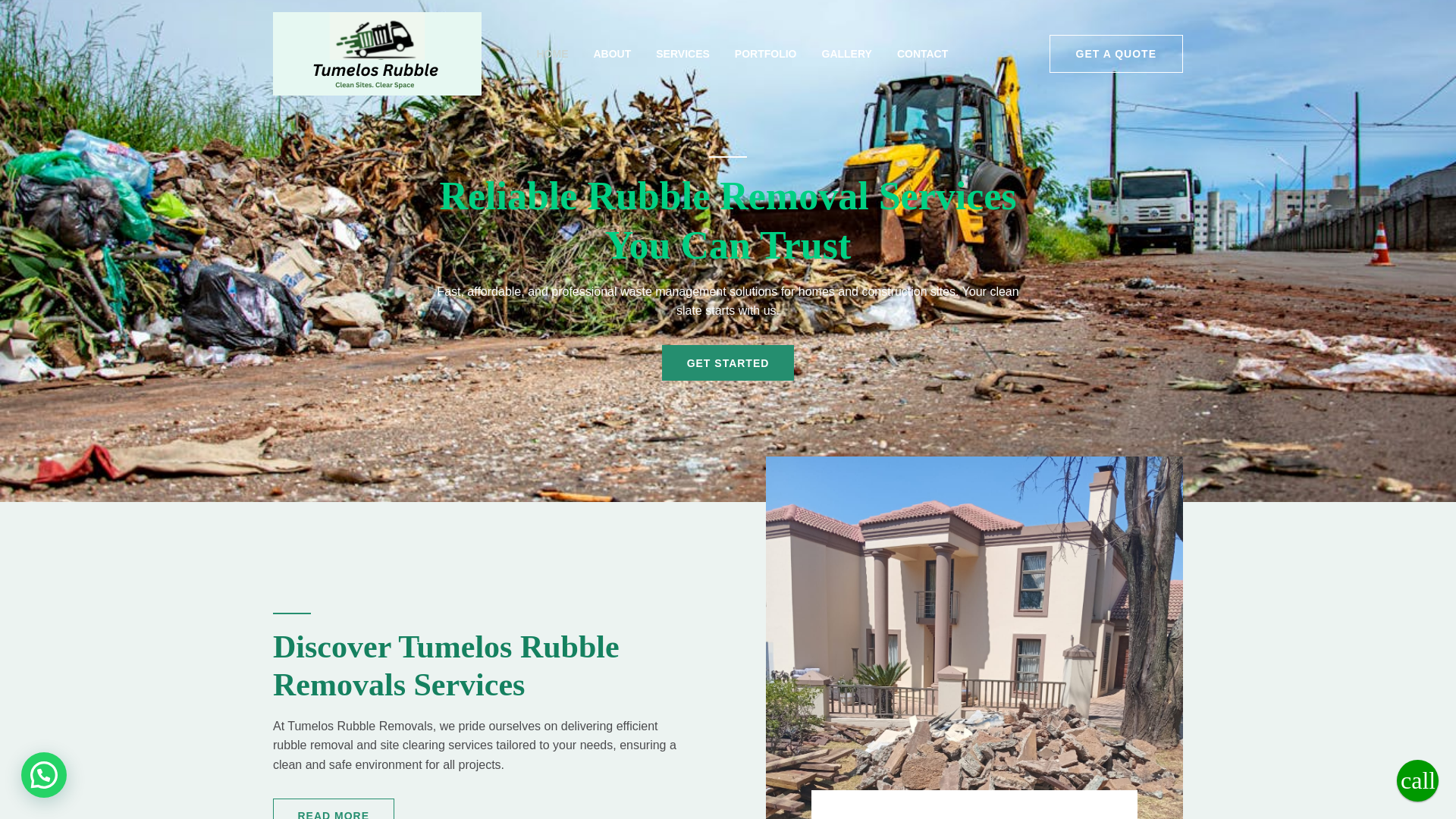 website screenshot of https://tumelosrubbleremovals.co.za/