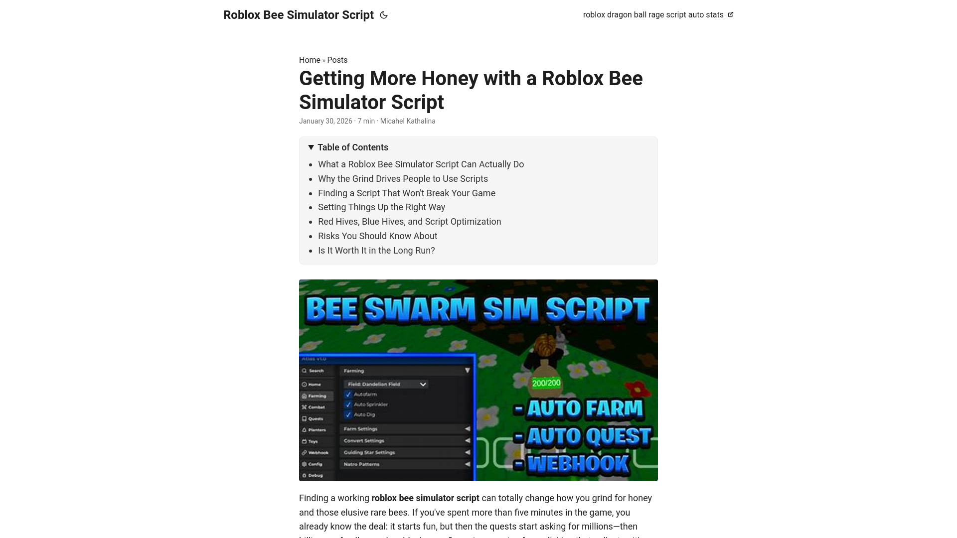 website screenshot of https://roblox-bee-simulator-script.pages.dev/