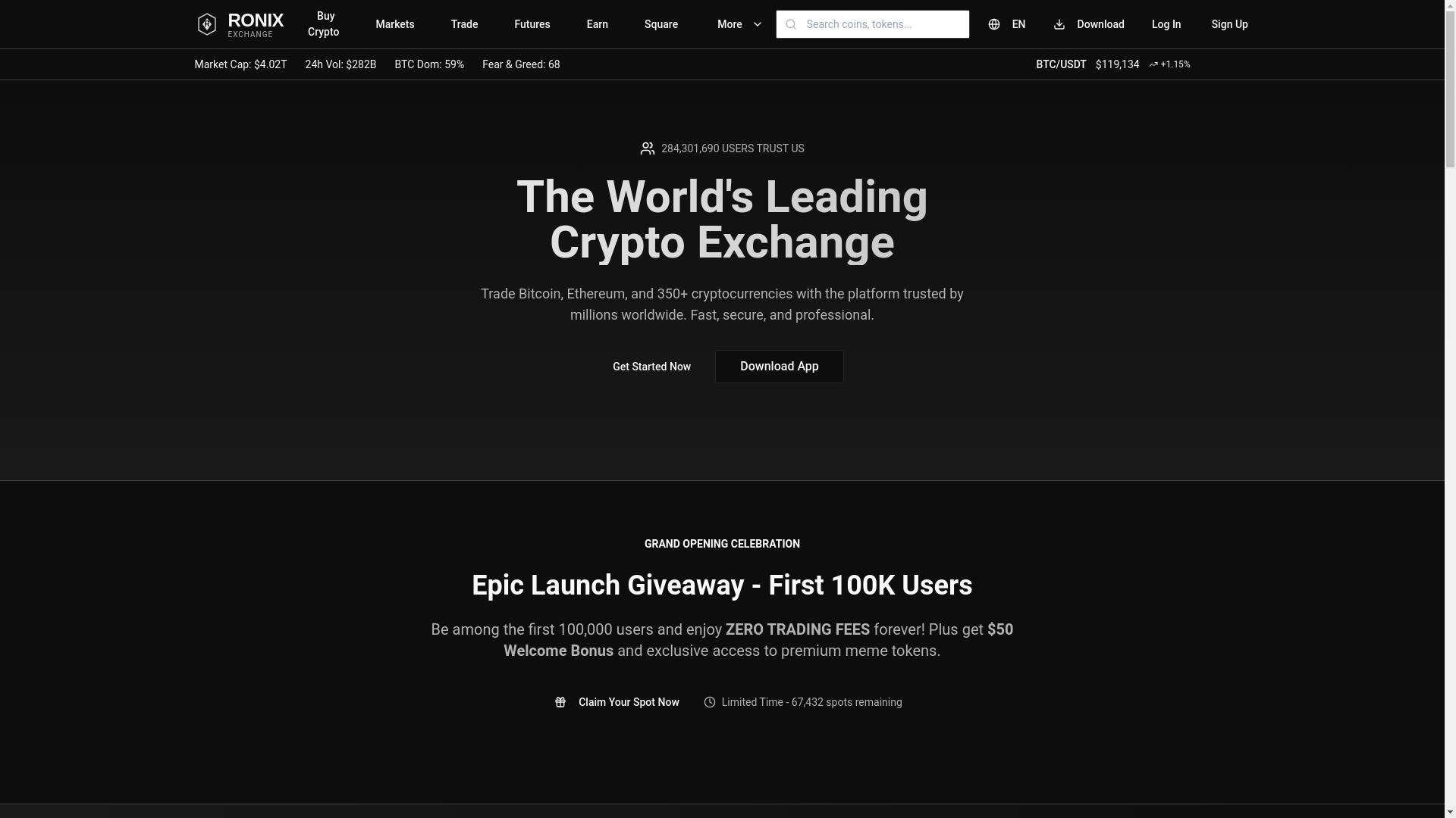 website screenshot of https://ronixexchange.com/