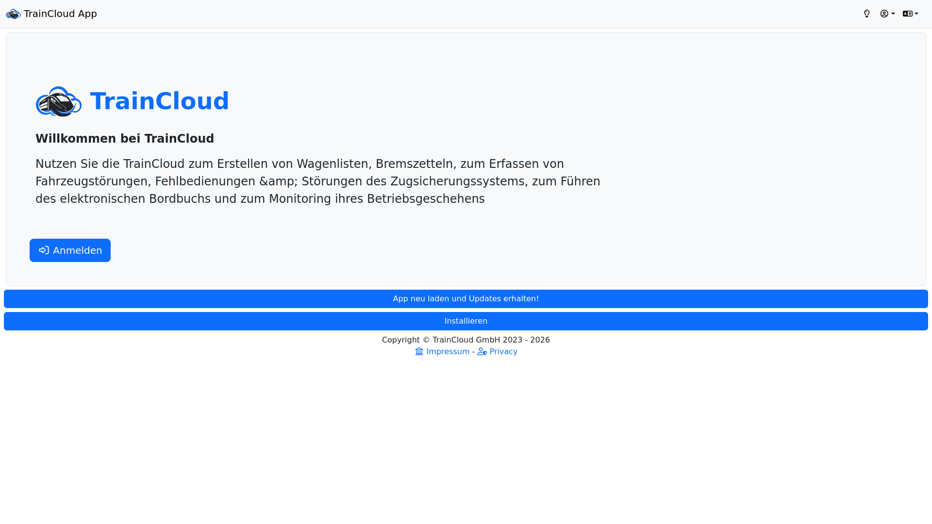website screenshot of https://traincloud-application-mobile.pages.dev/