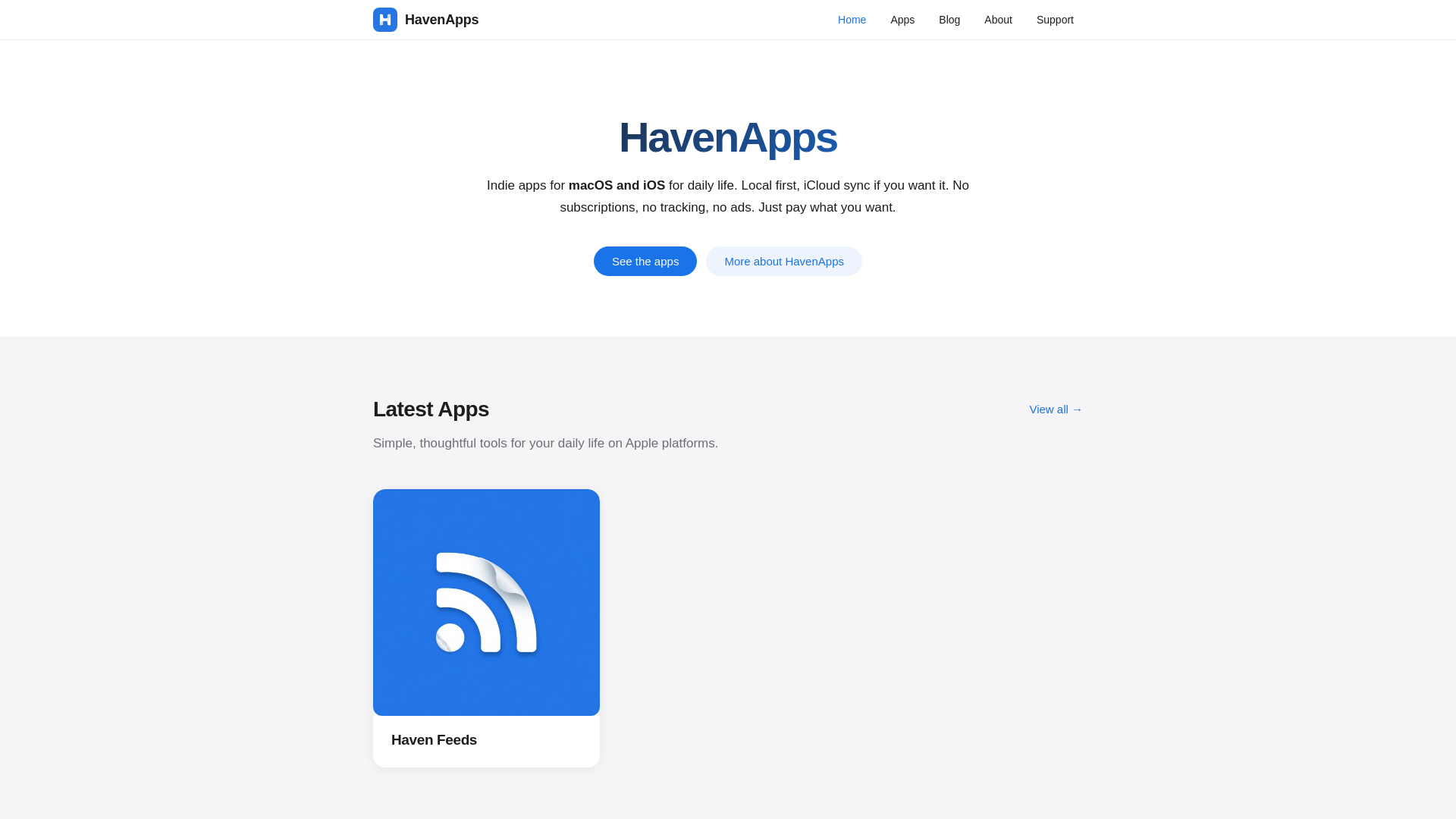 website screenshot of https://havenapps.net/