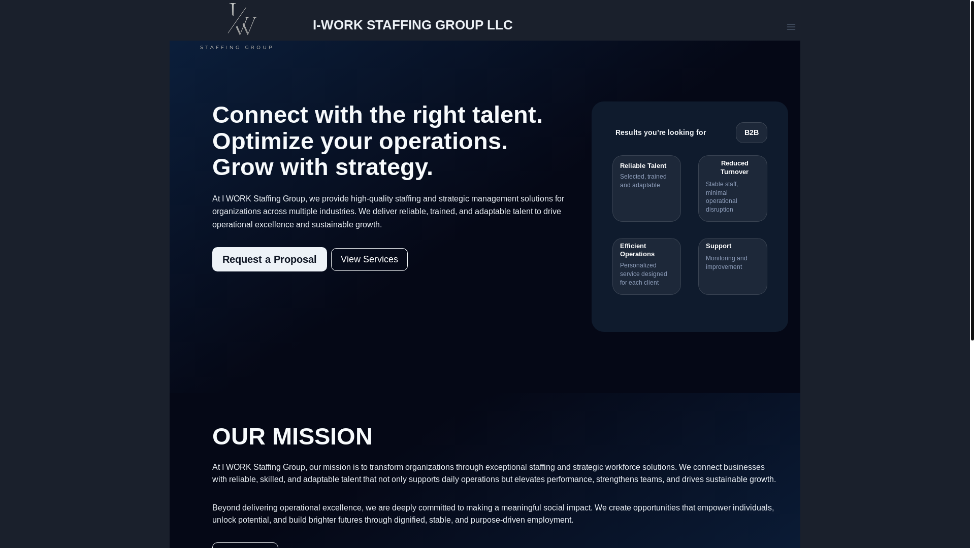 website screenshot of https://iworkstaffinggroup.com/