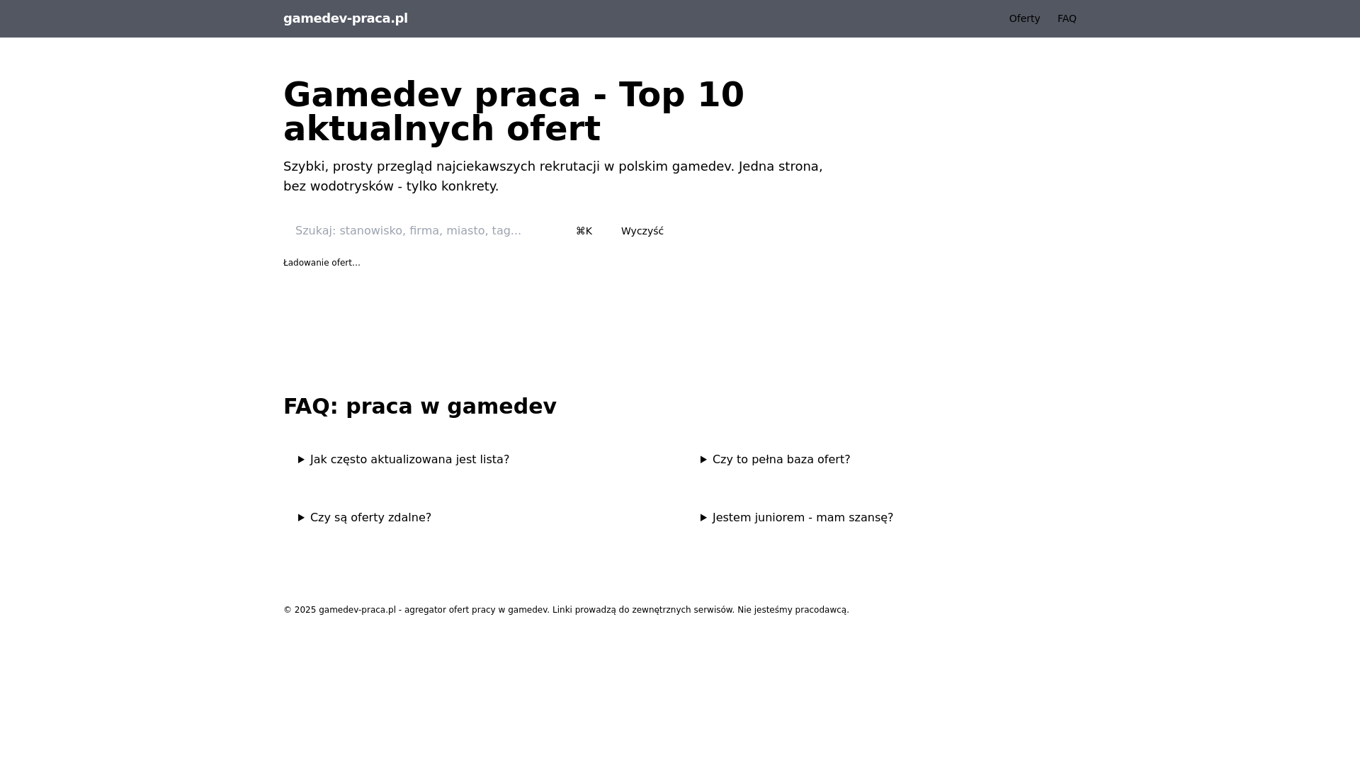 website screenshot of https://gamedev-praca.pl/