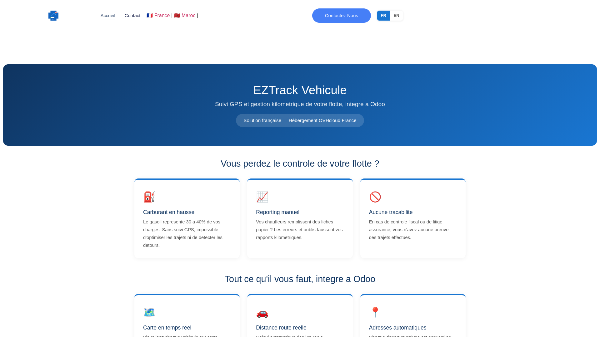 website screenshot of https://eztrack-vehicule.com