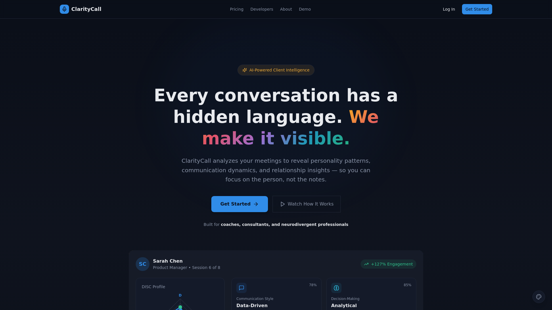 website screenshot of https://claritycall.pages.dev/
