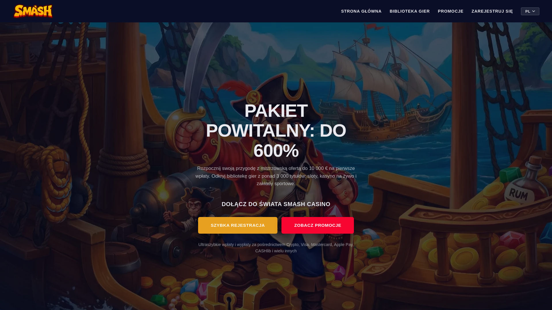 website screenshot of https://smash-casino.pl/