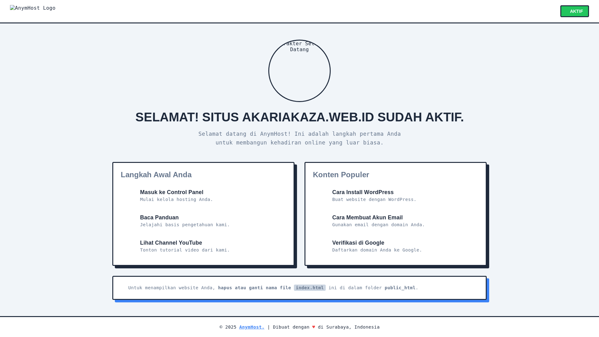 website screenshot of https://akariakaza.web.id/